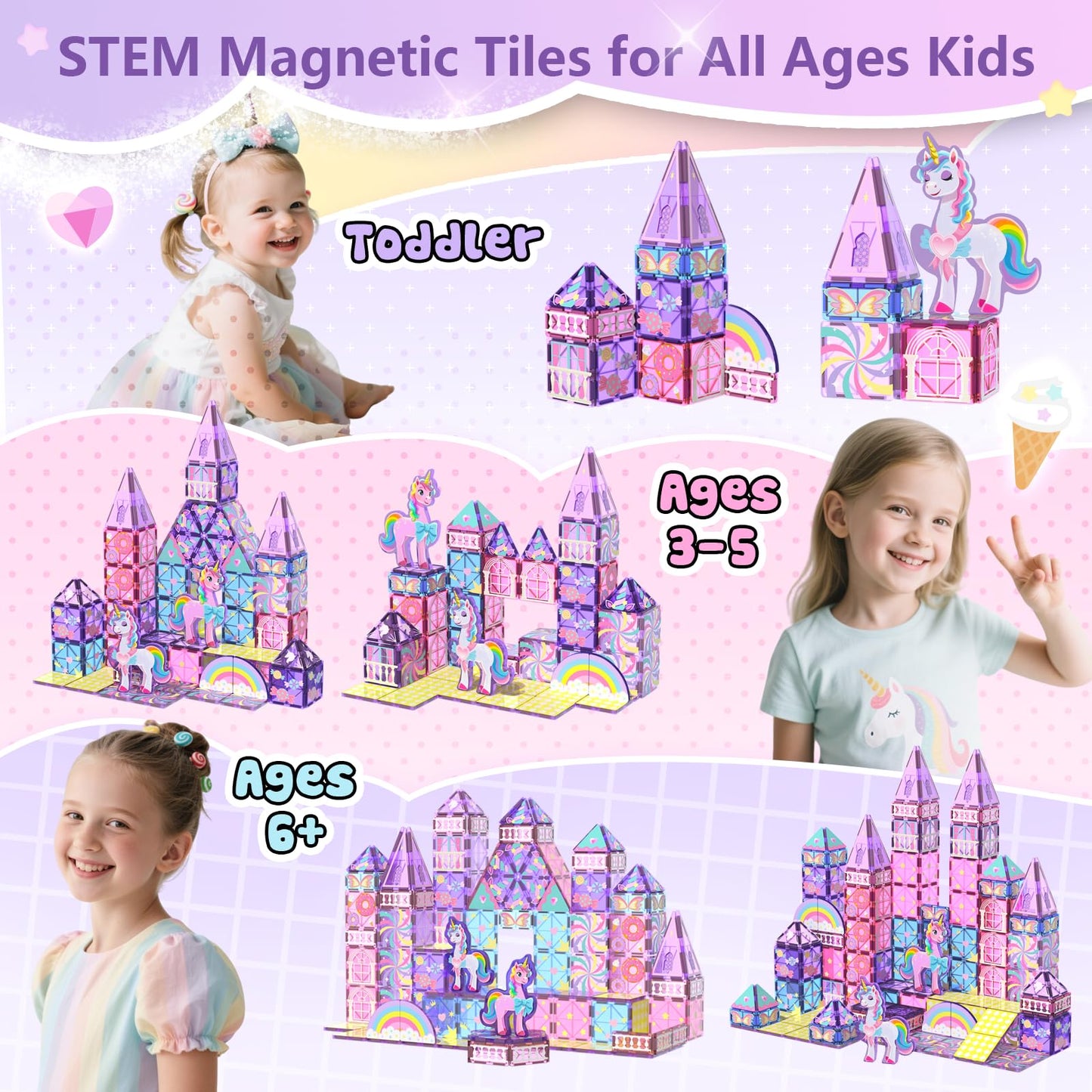 GobiDex Magnetic Building Blocks Unicorn Toys for Girls, Princess Magnetic Tiles Building Toys for Kids Ages 3-5 4-8, STEM Sensory Toddler Game Birthday Gift for Girls Boys Ages 3+