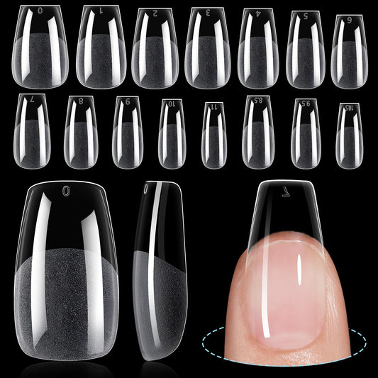 TOMICCA Medium Coffin Nail Tips, 240Pcs Half Matte Nail Tips, 15 Sizes Gel Nail Extension Tips Set, Full Cover Pre Shaped Acrylic Fake False Nails for Beginner and Professional DIY Nail Salon