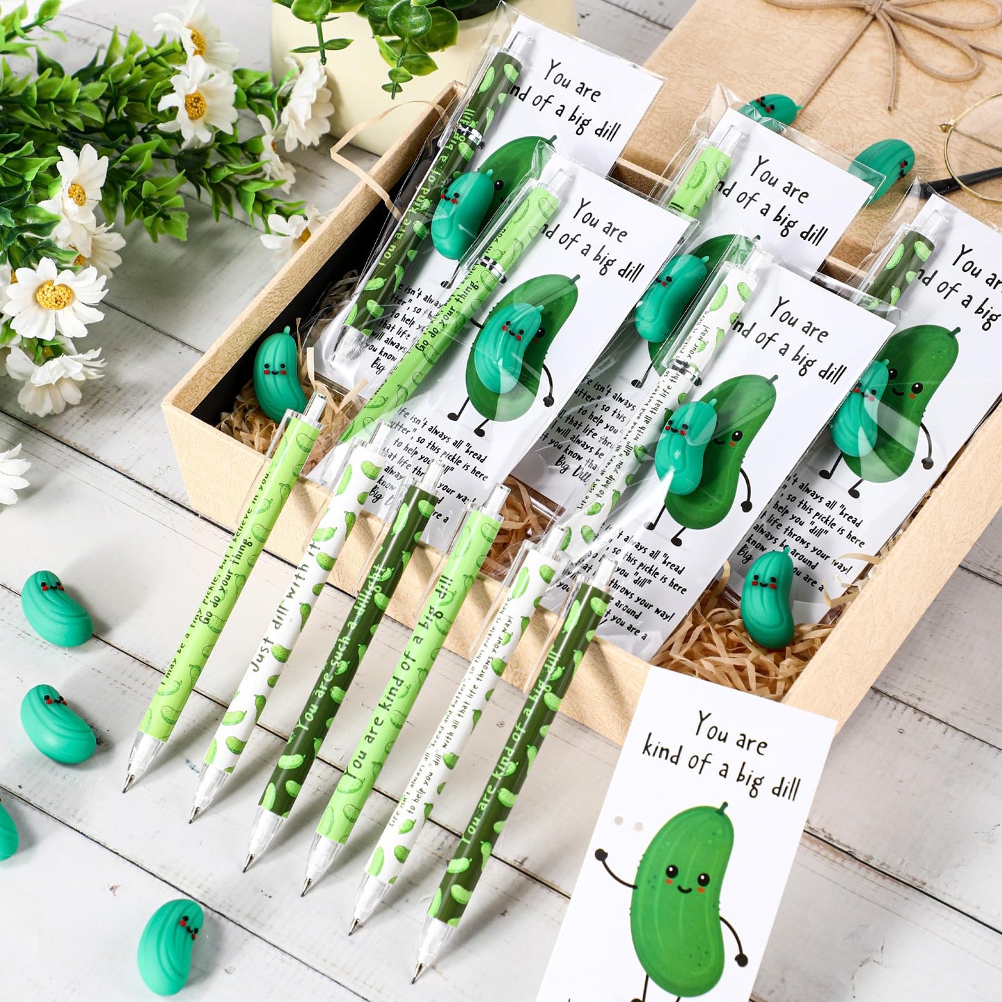 AmazingSpark 30 Sets Inspirational Pickle Pencils Appreciation Gifts Bulk 6 Styles 0.7 mm Mechanical Pencils with Erasers Positive Cards Graduation End of Year Gifts for Teacher Nurse Student Staff
