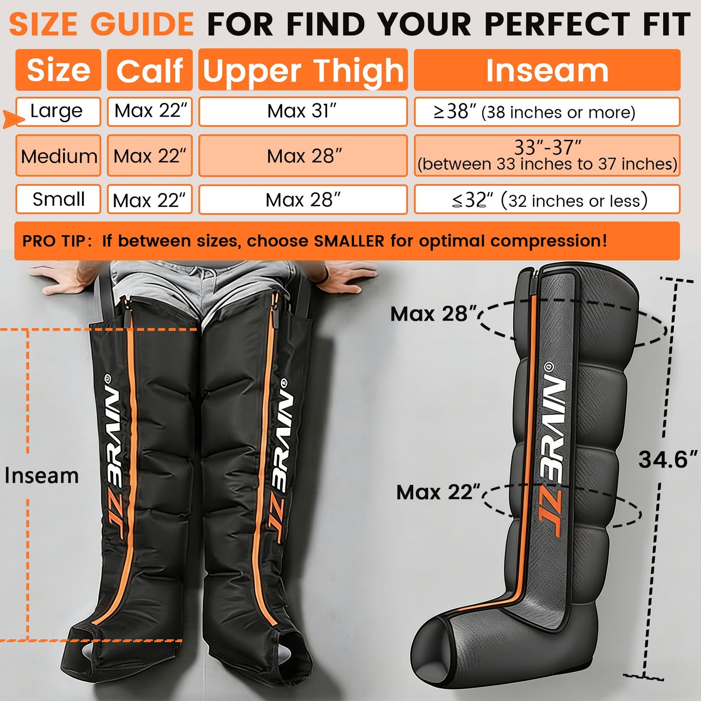 JZBRAIN Air Compression Leg Recovery Boots : Sequential Full Leg Compression Massager System for Muscle Relaxation & Relief - 11 Intensity 6 Modes 3 Heat for Athletes & Gym (Large)