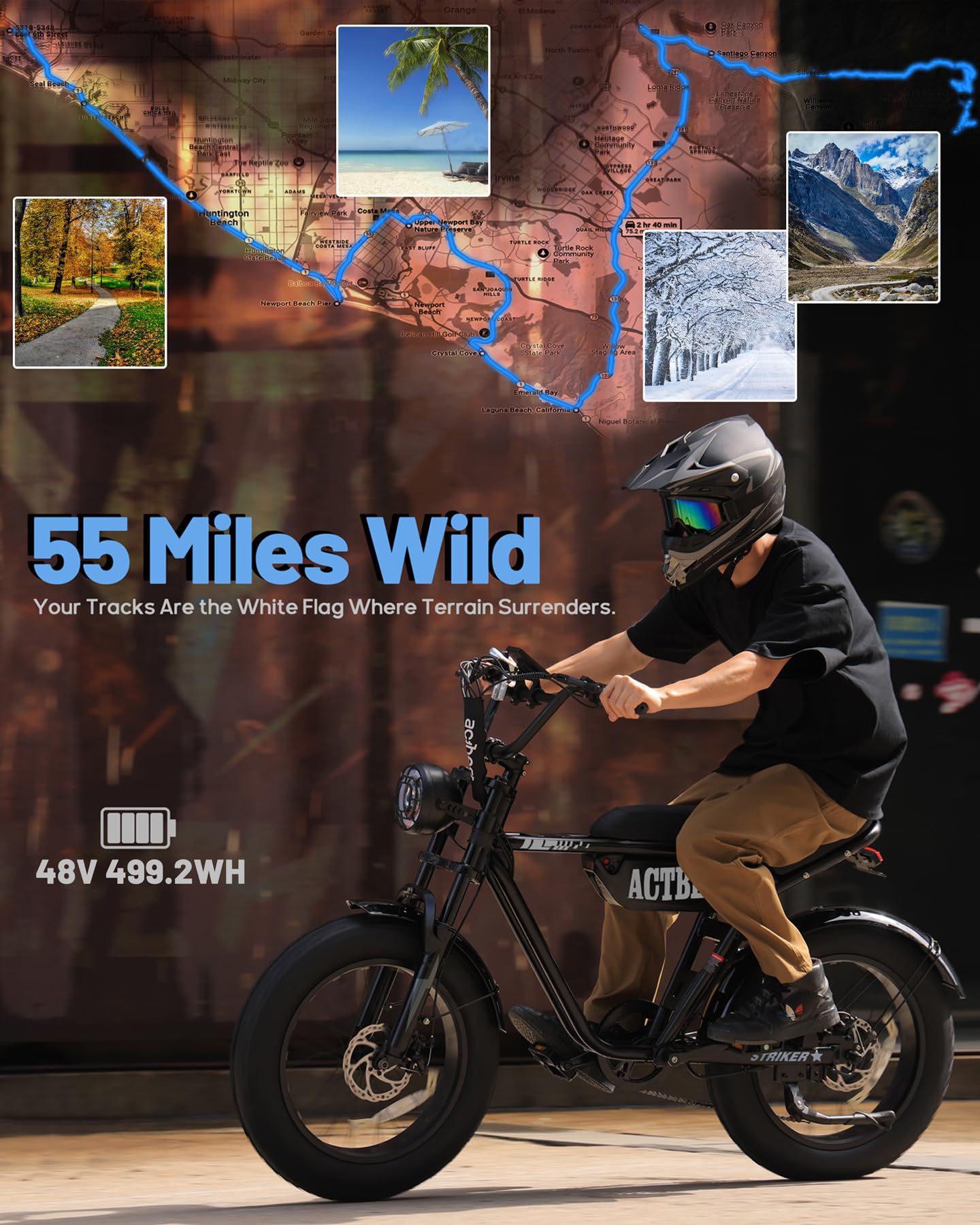 ACTBEST 16"/20"/26" Fat Tire Electric Bike for Adults/Teens, 1200W/1500W Peak Motor, 25MPH/28MPH & 55-75 Miles Long Range, Full Suspension All-Terrain eBike for Mountain,Snow,Sand,G