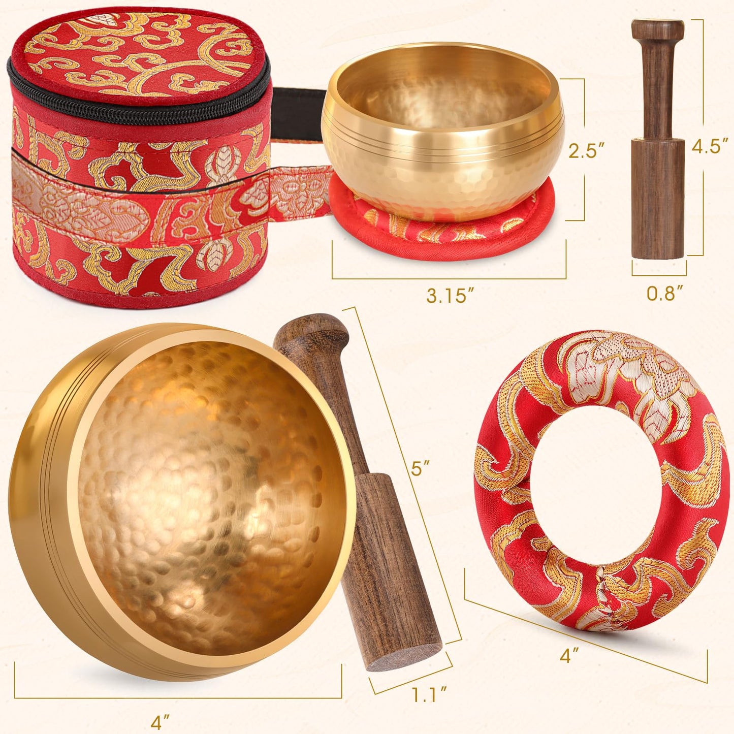 Relaehih 2-Pack Tibetan Singing Bowls Set - 100% Handmade in Nepal, Sound Bowl Meditation Set for Yoga, Chakra Healing, Meditation Gifts, Unique Gifts for Women