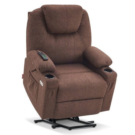 MCombo Power Lift Recliner Chair for Elderly, Lift Chair with Heat and Massage, FSC Certified, USB&Type C Ports, Cup Holders, Fabric 7040 (Medium,Coffee)