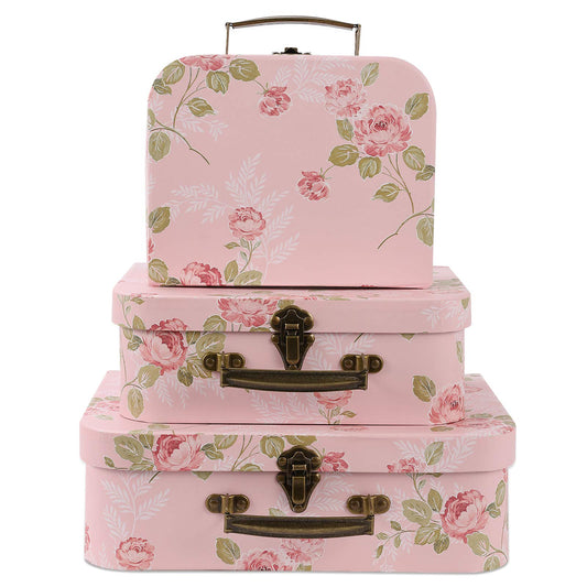 Anndason Set of 3 Paperboard Suitcases Storage Box Storage Gift Boxes With Lids for Photo Storage Home Decoration, Wedding, Birthday, Anniversary and New Year Gift Decoration (3Pcs, Pink Flowers)