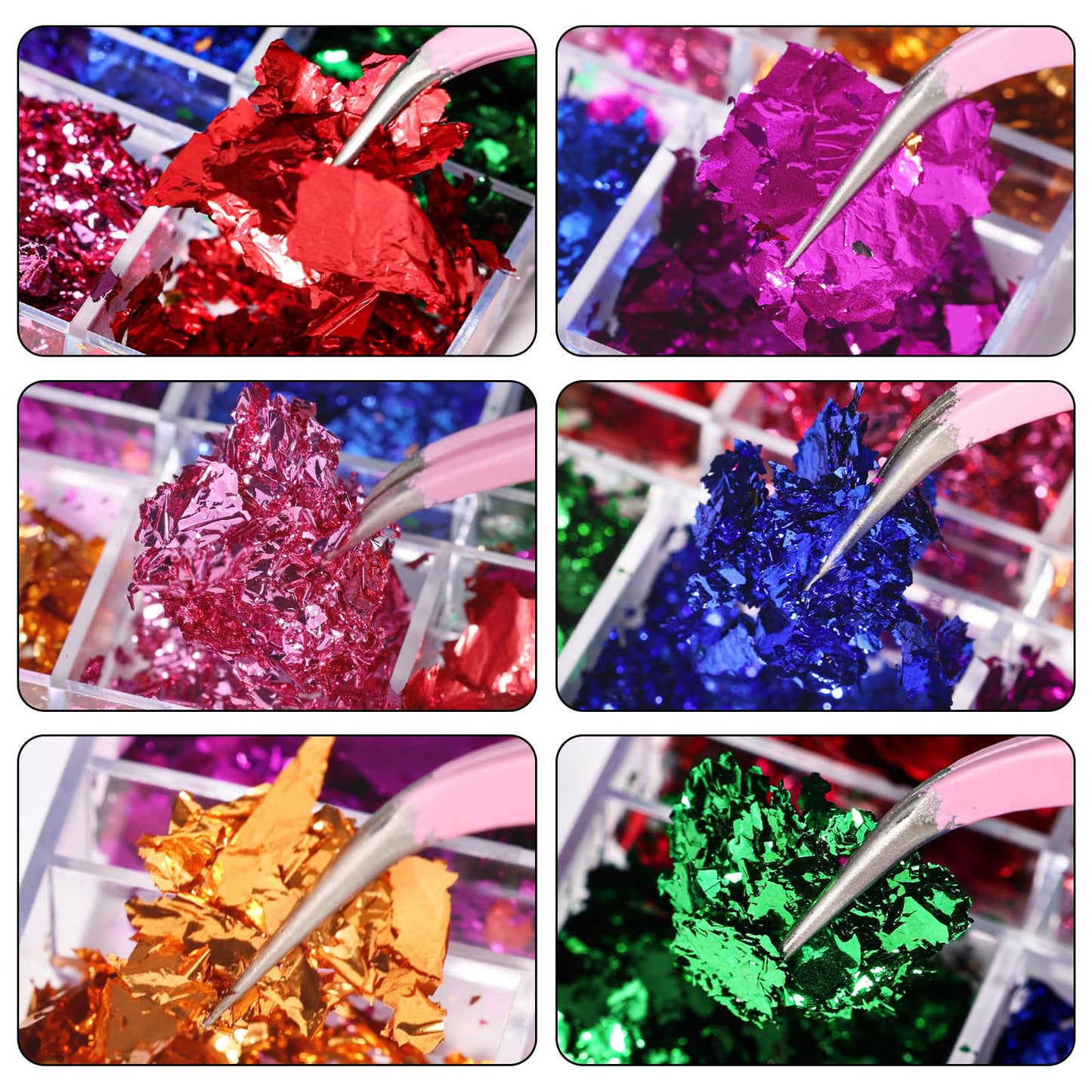 5 Boxes 60 Colors Holographic Nail Glitter Gold Foils Kit, Nail Foil Flakes Laser, 3D Irregular Thin Foil Nail Art Flakes Design Nail Sequins Supplies for Manicure Body Makeup Craft DIY