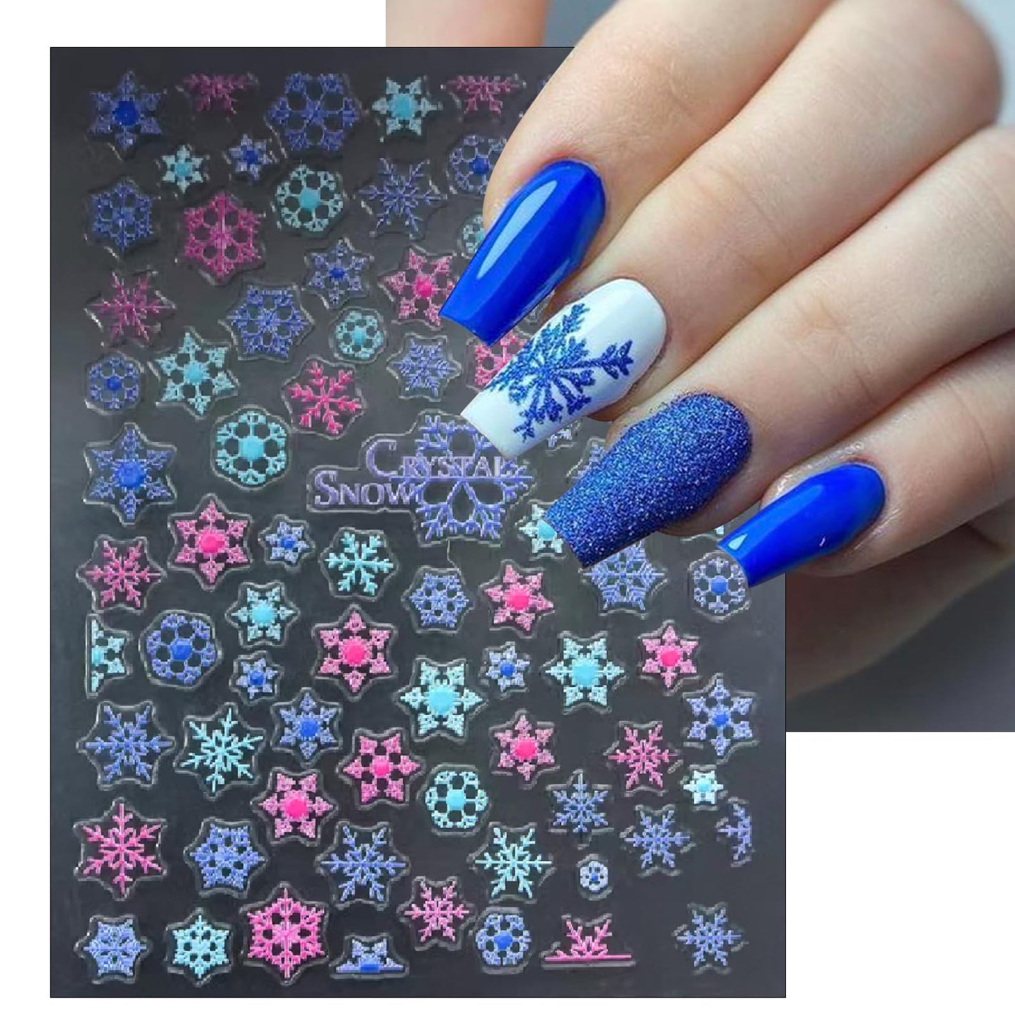 4 Sheets 5D Snowflake Nail Art Stickers Color Snowflakes Nail Decals White Snow Cover Christmas Tree Design Self-Adhesive Pegatinas Uñas Xmas Nail Stickers Winter Nail Decals for Women Nails
