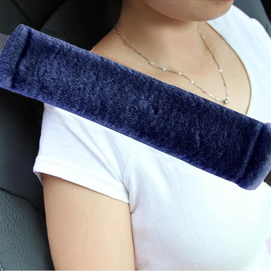 Amooca Soft Faux Fur Universal Fit Seatbelt Cover Car Truck SUV Airplane Seat Belt Shoulder Pad for Carmera Backpack Straps Neck Cushion Protector 2 Pack 10.5in Dark Blue