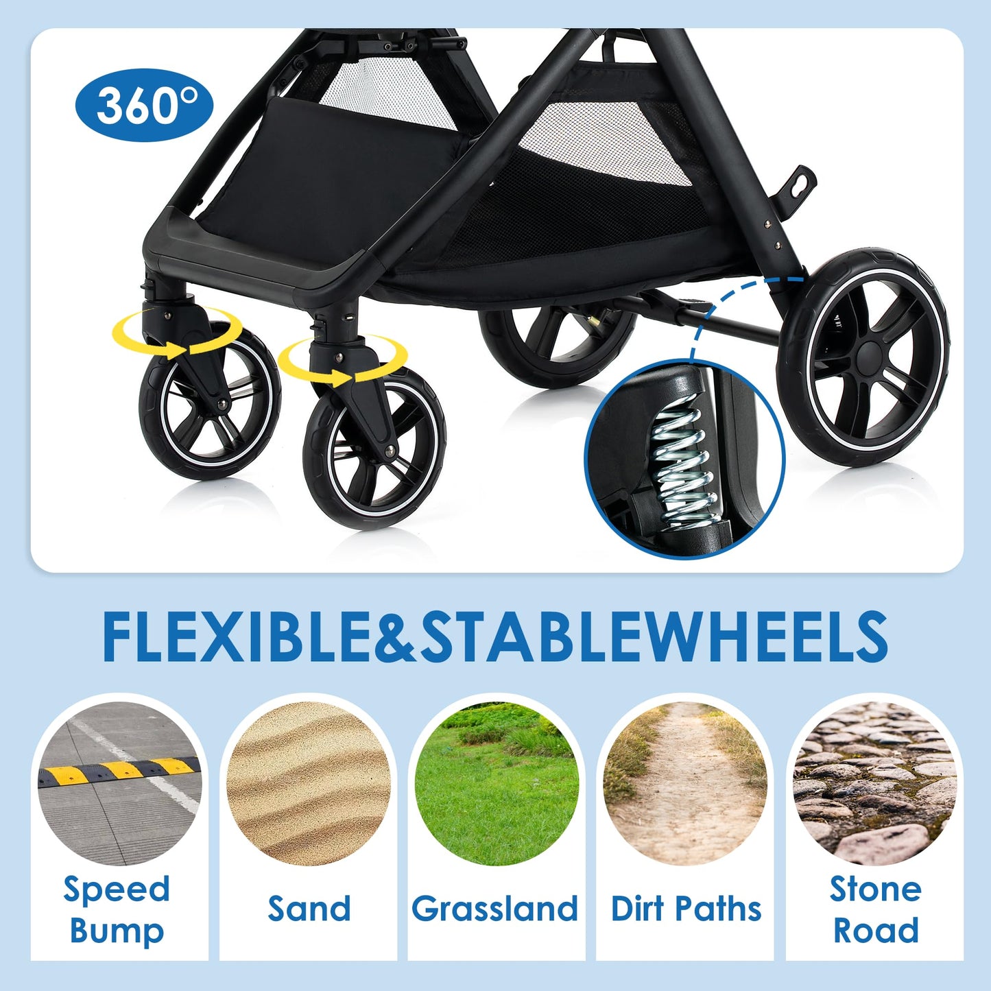 KAVELLIN Pet Stroller for Small Medium Dogs Cats Up to 50lbs, Dog Stroller with Removable Carrier, One Click Folding Pet Strollers, All-Terrain 4 Wheels Cat Strollers, Yellow