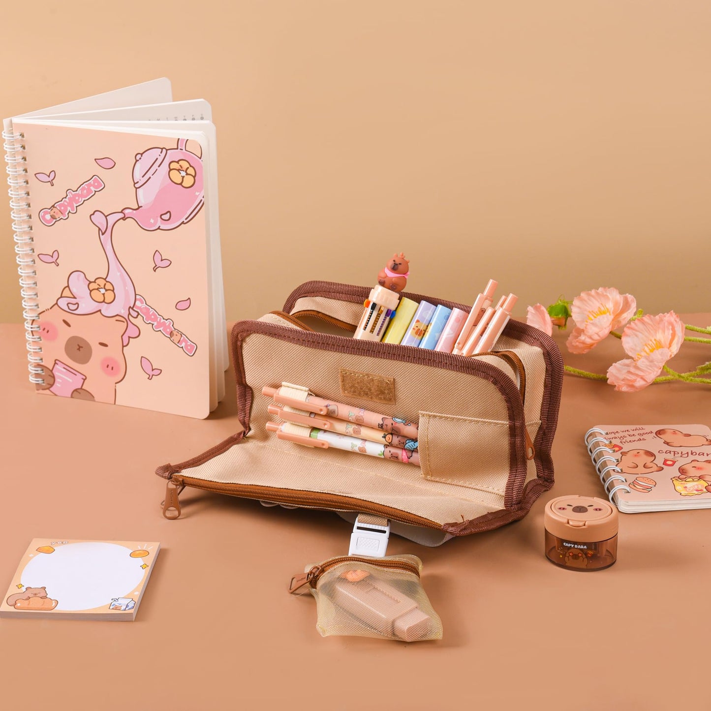 Ulema 33Pcs Cute Capybara Stationery Set,Capybara Birthday Gifts for Boys Girls School Supplies,Capybara Set with Compartments Gel Pens, Pencils, Erasers, Pencil Sharpener etc, Classroom Rewards.