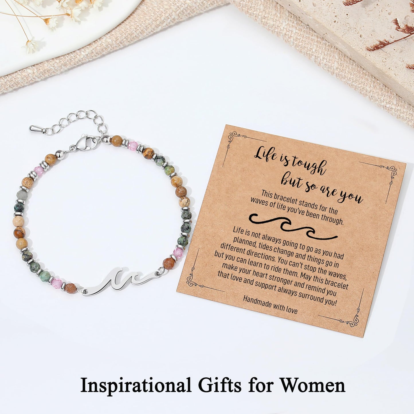 TONY & SANDY Inspirational Gifts for Women, Wave Bracelet, Get Well Soon Gift Baskets for Woman, Thinking of You, Encouragement Valentines Her Sister Friend Motivational Easter Christmas