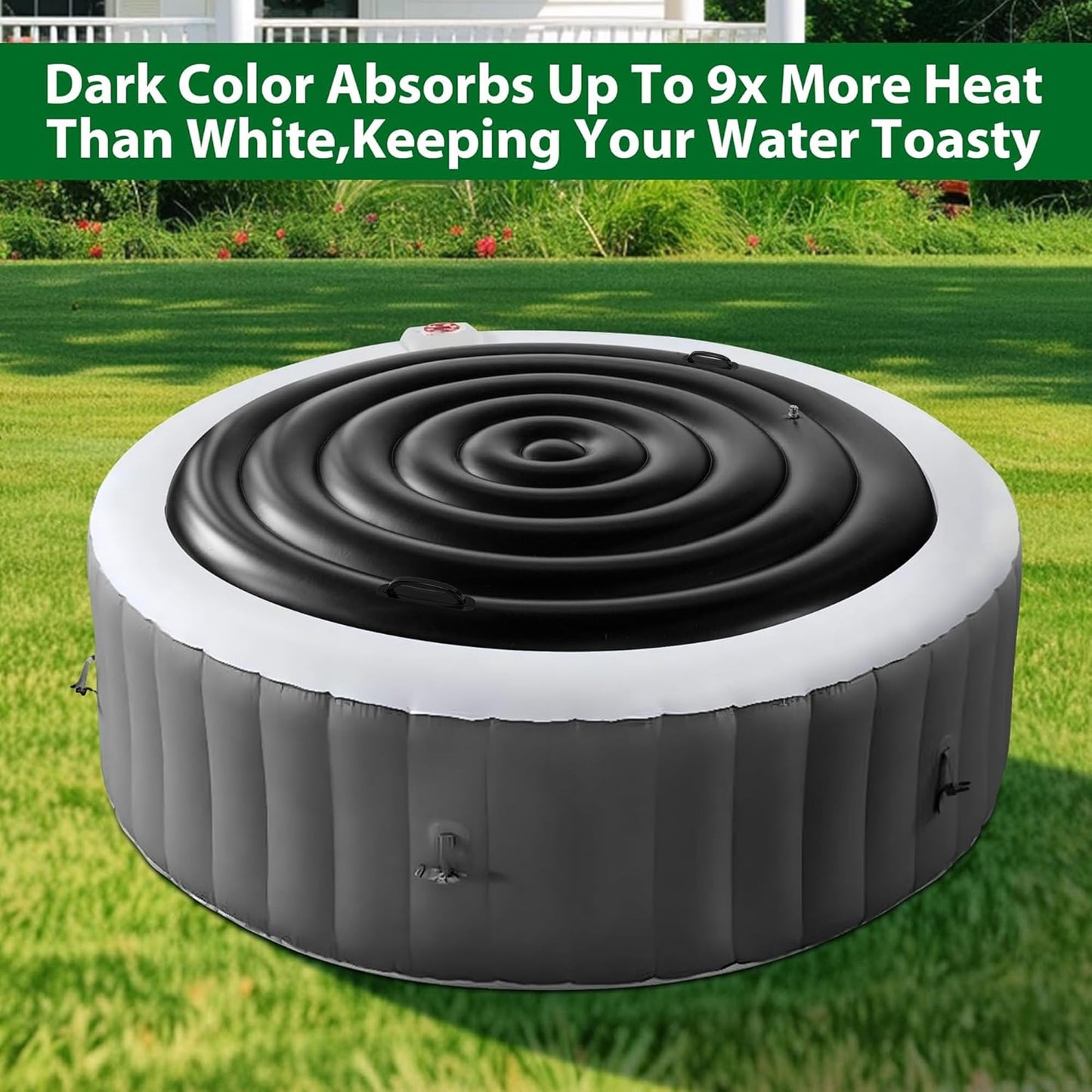 Tlswshsy 5.4 Ft Inflatable Hot Tub Cover- Energy Saving lid for Round Hot Tub- Foldable Protective Rain Overflow Cover for Outdoor Inflatable Hot Tubs (Black)