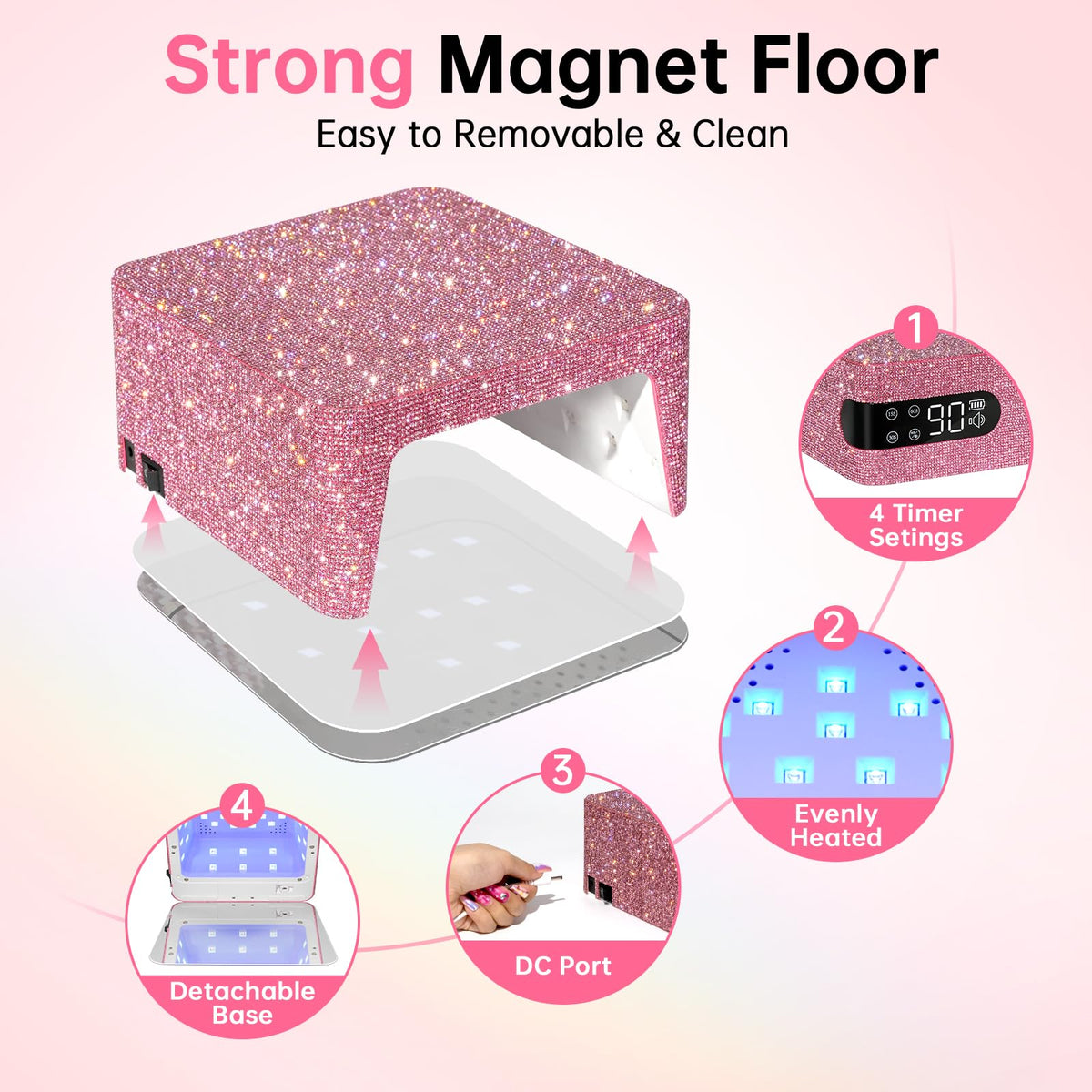 CHRISTINE SHELLY UV Nail Lamp,96W UV Light for Gel Nails, Cordless Nail Light,Rechargeable Nail Dryer, Touch Control & Auto Sensor,Fast Curing Manicure for Salon & Home (Pink Diamond)