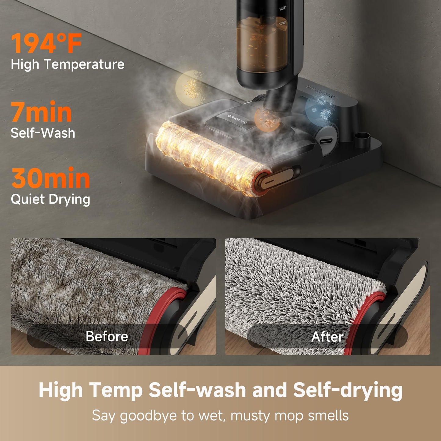 DREAME H12 FlexReach Vacuum Mop, 0 Tangle Wet Dry Vacuum Cleaner, Cordless Vacuum Mop All-in-One for Hard Floors, 180° Lie-Flat Floor Cleaner Machine with 194°F Hot Self-Cleaning, 50Mins Runtime