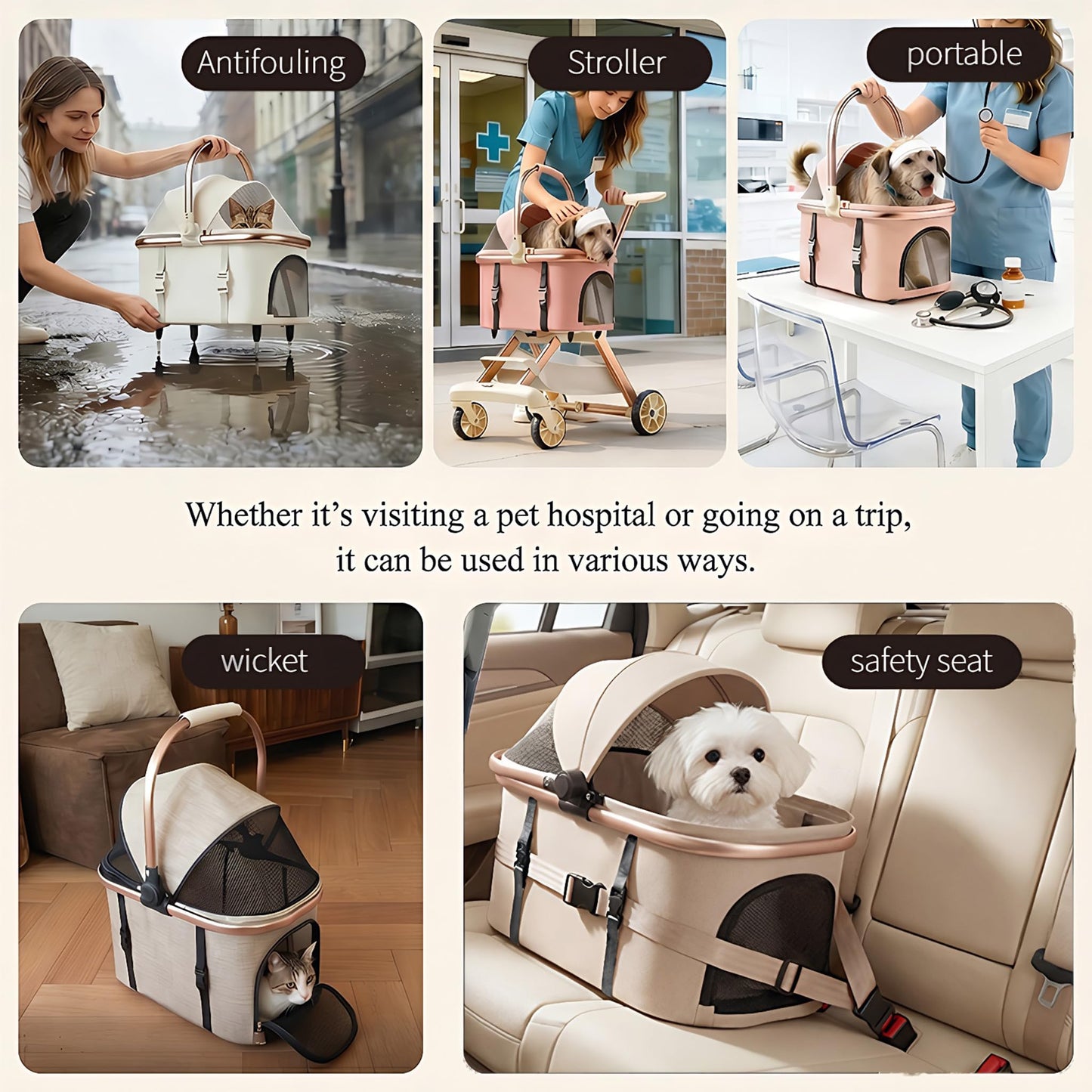 EPPMagice All-Terrain Pet Stroller for Small Medium Dogs & Cats, 20 lbs Capacity - Portable Carrier with One-Touch Brake, Lightweight Foldable Design & Shock Absorption Wheels,Pink
