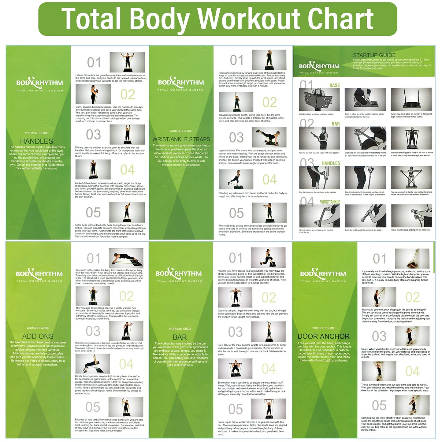 BODY RHYTHM Portable Home Gym Workout Equipment - Includes 4 x Resistance Bands, Collapsible Bar, Handles and More - Full Body Workouts System for Women & Men.