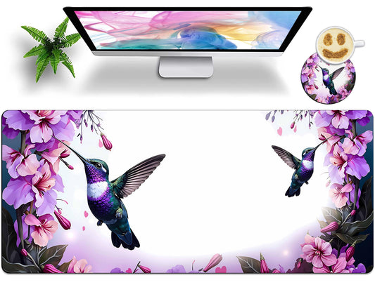 Extended Large Mouse Pad with Coaster 31.5x11.8 Long XL Mousepad Desk Mat for Keyboard and Mouse, Waterproof Non-Slip Desk Pad, Office Essentials Desk Accessories for Home Office-Hummingbird