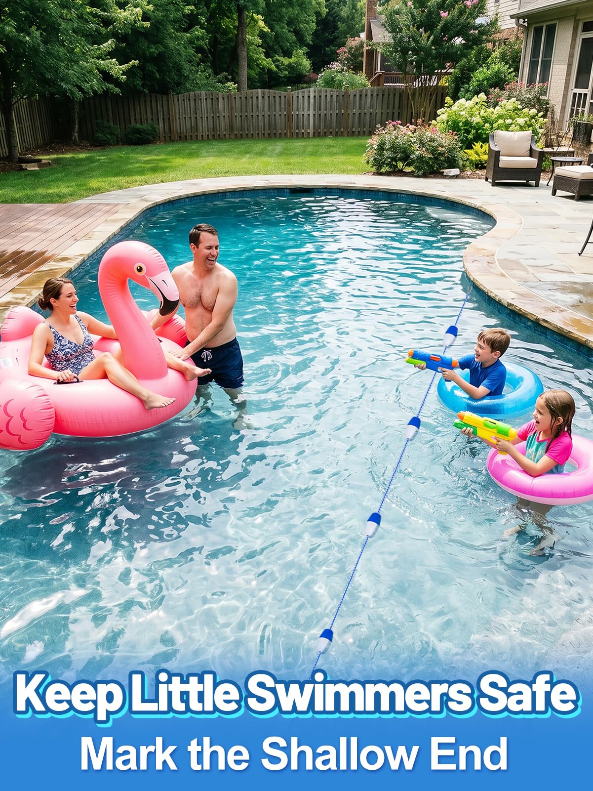 Aulock 18Ft Pool Safety Rope with Floats - Effective Visibility Floating Rope Divider Barrier with Pre-Assembled Stainless Steel Hooks for Indoor and Outdoor Swimming Pool Separating Depth