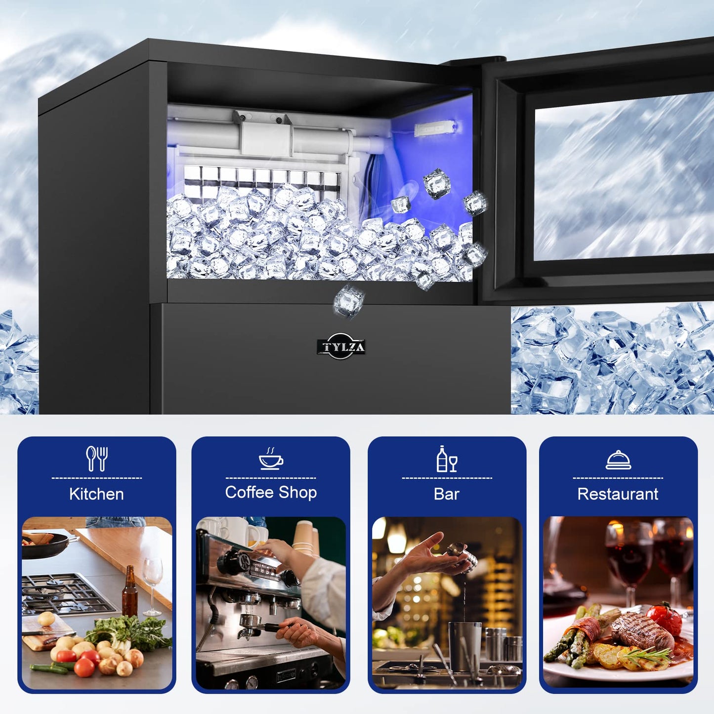Commercial Ice Maker Under Counter, 170LBS/24H with 35LBS Ice Storage Capacity, 15 Inch Wide Stainless Steel Commercial Ice Machine Freestanding/Built-in Large Ice Machine