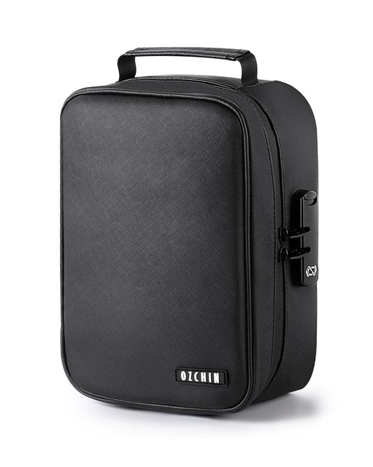 OZCHIN Smell Proof Bag with Combination Lock Tobacco Pipe Pouch Bag File Organizer Case Container Medicine Lock Box Odorless Storage Bag Great Gift for Friend (Black, L)