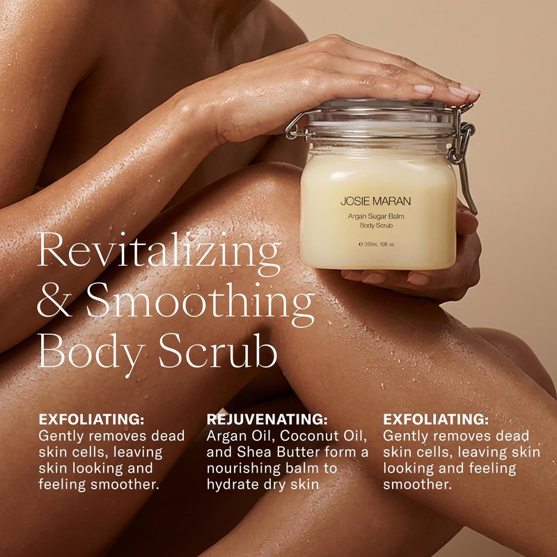 Josie Maran Argan Sugar Balm Body Scrub - Exfoliating Sugar Scrub with 100% Pure Argan Oil & Coconut Oil - Softens, Smoothes & Hydrates Dry Skin - Vegan + Cruelty Free - Baked Lemon Bliss (10 oz)