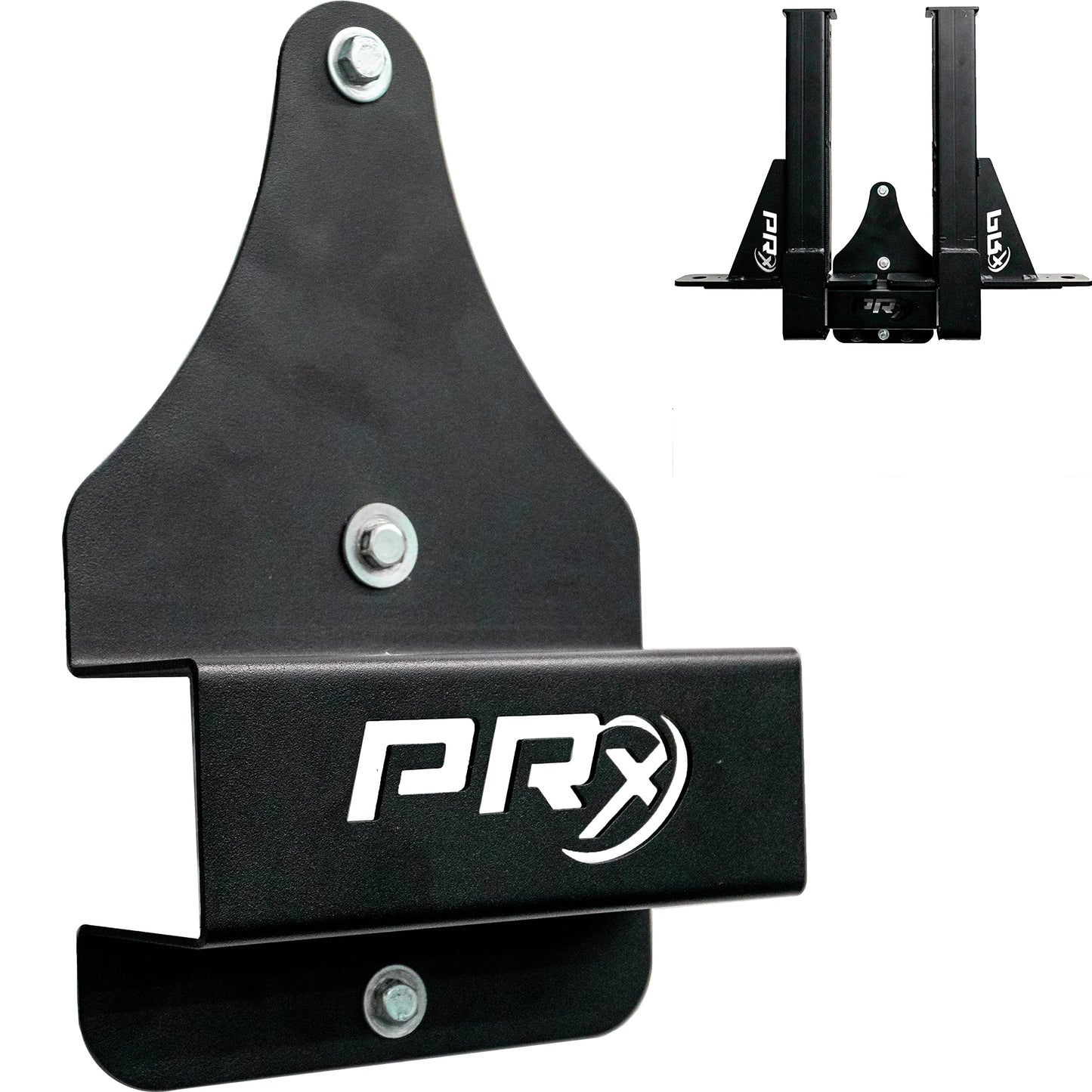 PRx Performance Wall Mounted Spotter Arm Storage - Fits 5/8" & 1"" Holes - Steel Weight Catches for 2x3 & 3x3 Squat Rack - Space-Saving Home Garage Gym Equipment - Accessories for Men - USA Made- Black"