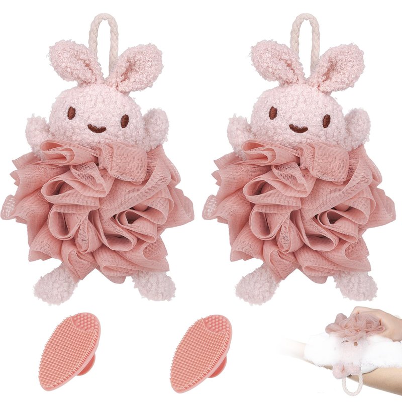 Biiange Bath Sponges,Animal Bath Sponges, Handmade Bath Flower Cute Rabbit, Bathing Balls,Exfoliating Back Scrubber, Bath Scrubber, Shower Scrubber, Body Scrubber(2Pcs Rabbit