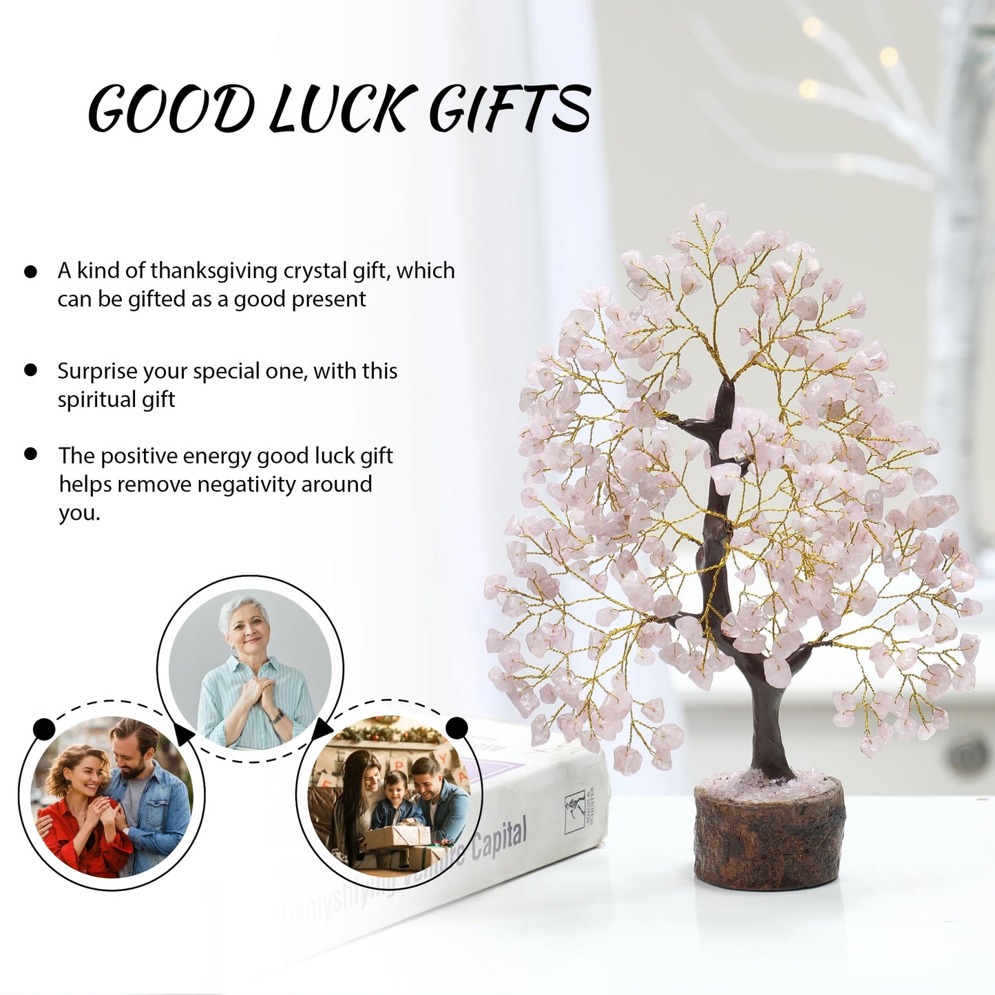 PYOR Rose Quartz Money Tree, Crystal Gifts, Rose Quartz Crystals, Fengshui Money Tree, House Warming Gifts New Home, Pink Office Supplies, Healing Crystals, Pink Room Decor for Women, Spiritual Decor