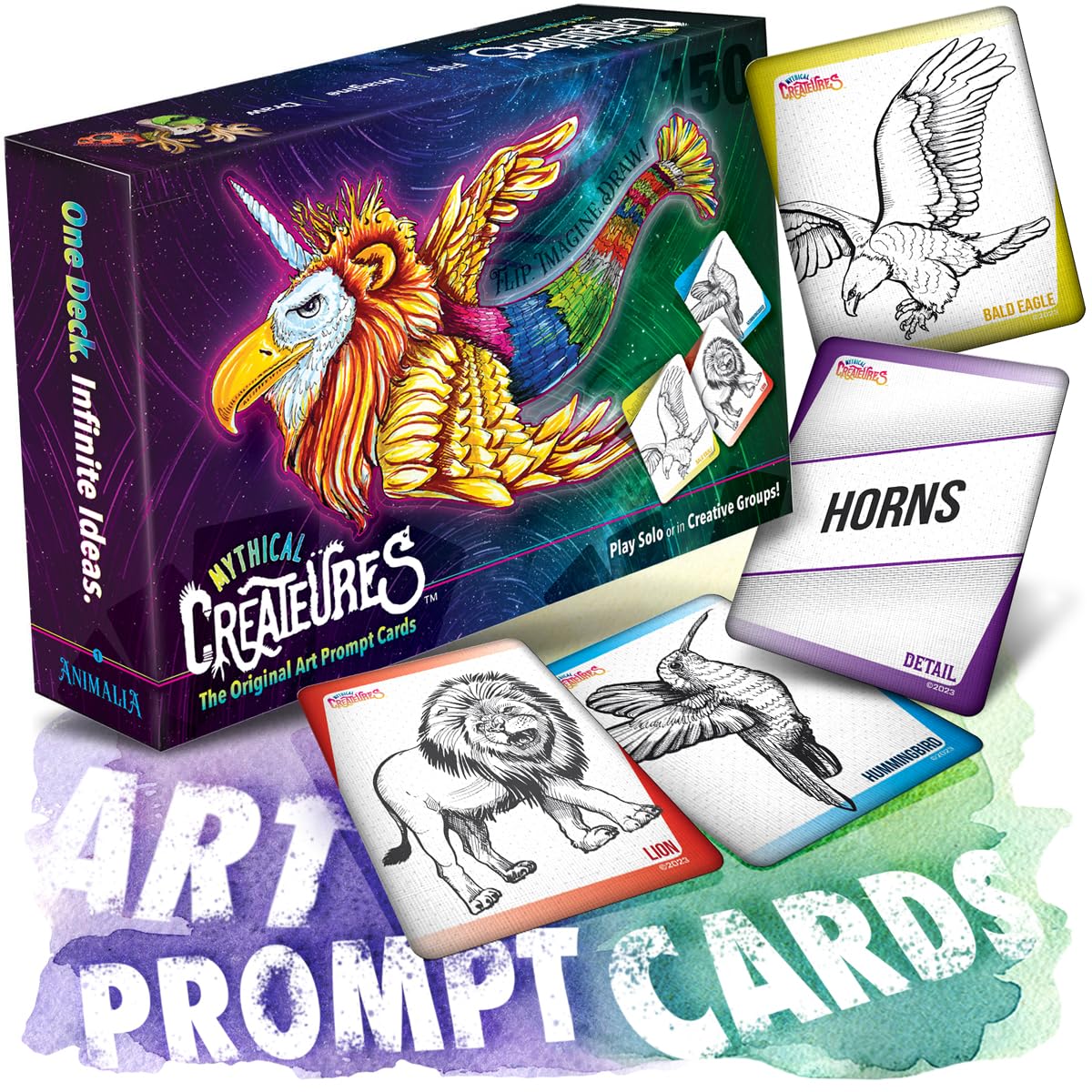 Mythical Creatures Art Prompts Card Game — 150 Drawing Prompt Cards, Millions of Mash-Ups — Imagination Game for Kids, Tweens, Teens & Families — Classroom & Homeschool Creativity Activity