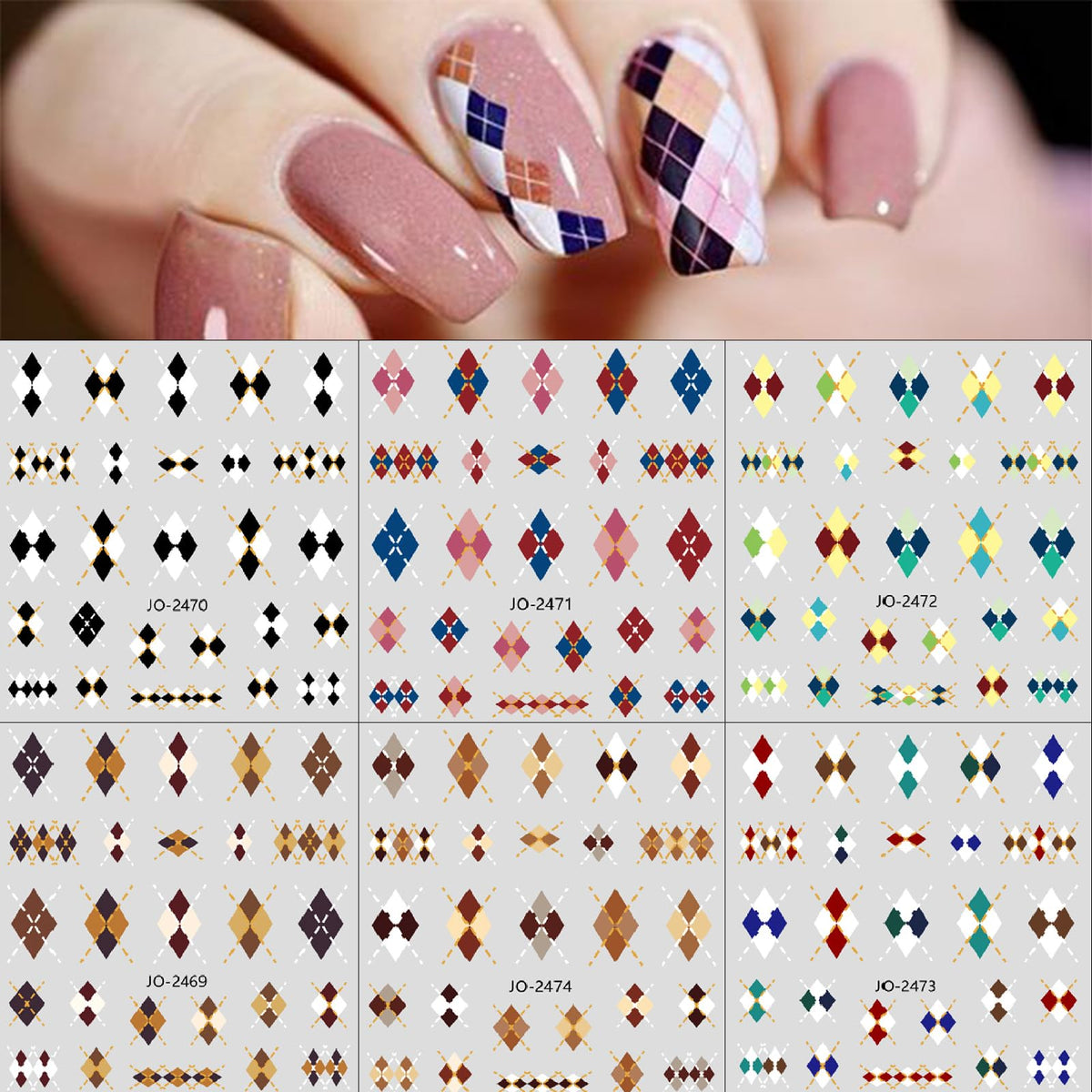 6 Sheets Autumn Winter Plaid Nail Art Stickers Brown Rhombus Bronzing Nail Decals Pegatinas Uñas Classic Plaid Design Geometry Plaid Nail Sticker Nail Supplies for Women Nails DIY Decorations