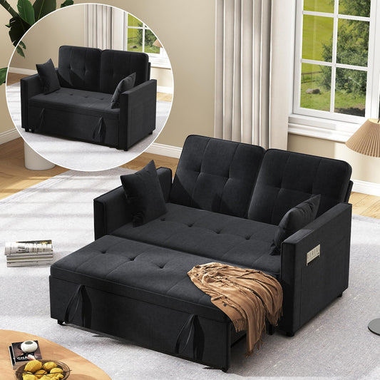Nyvoral Loveseat Sleeper Sofa Bed Couch: Queen Sleeper Chair Pull Out Bed for Living Room, Black Velvet Couch Beds for Small Spaces, 3 in 1 Convertible Sofa with Armrests