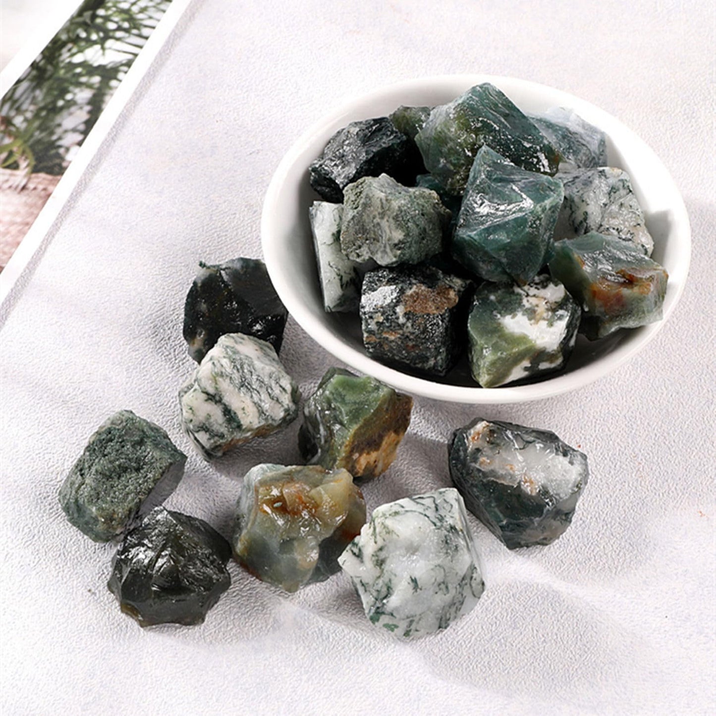 Moss Agate Raw Crystals Healing Crystals Natural Rough Stones 1.2-2" for Tumbling, Fountain Rocks, Yoga, Meditation, Polishin, Gift 28