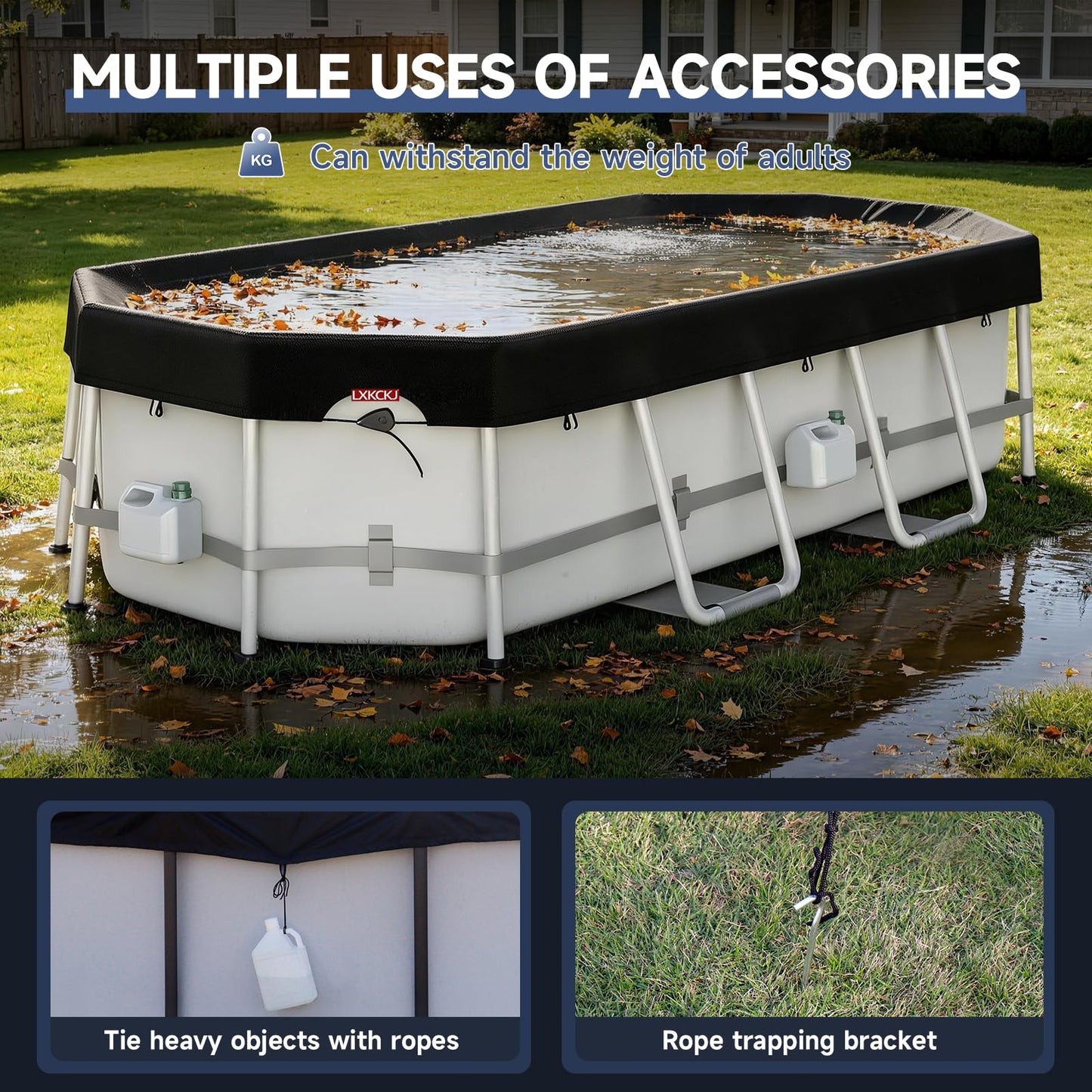 LXKCKJ Rectangular Pool Cover for above Ground Pools, Heavy Duty Winter Cover Ideal for Waterproof and Dustproof (9x18 FT, Black)