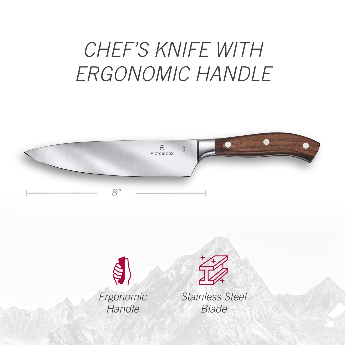 Victorinox Grand Maitre Chef's Knife - Sharp Kitchen Knife with Straight Edge - Ergonomic Cooking Knife - Premium Kitchen Essentials - Wood Handle, 8"