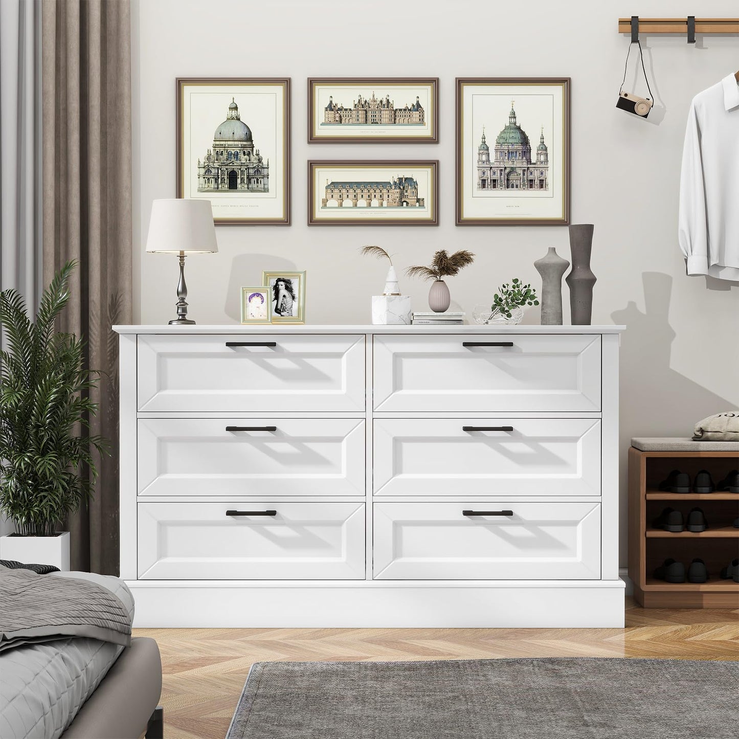 ZLWJGY White Dresser for Bedroom with 6 Drawer, Bedroom Furniture Organizer Storage, Wood Double Dresser & Chest of Drawers, Modern Farmhouse Style, Dressers for Closet, Living Room 30” Tall