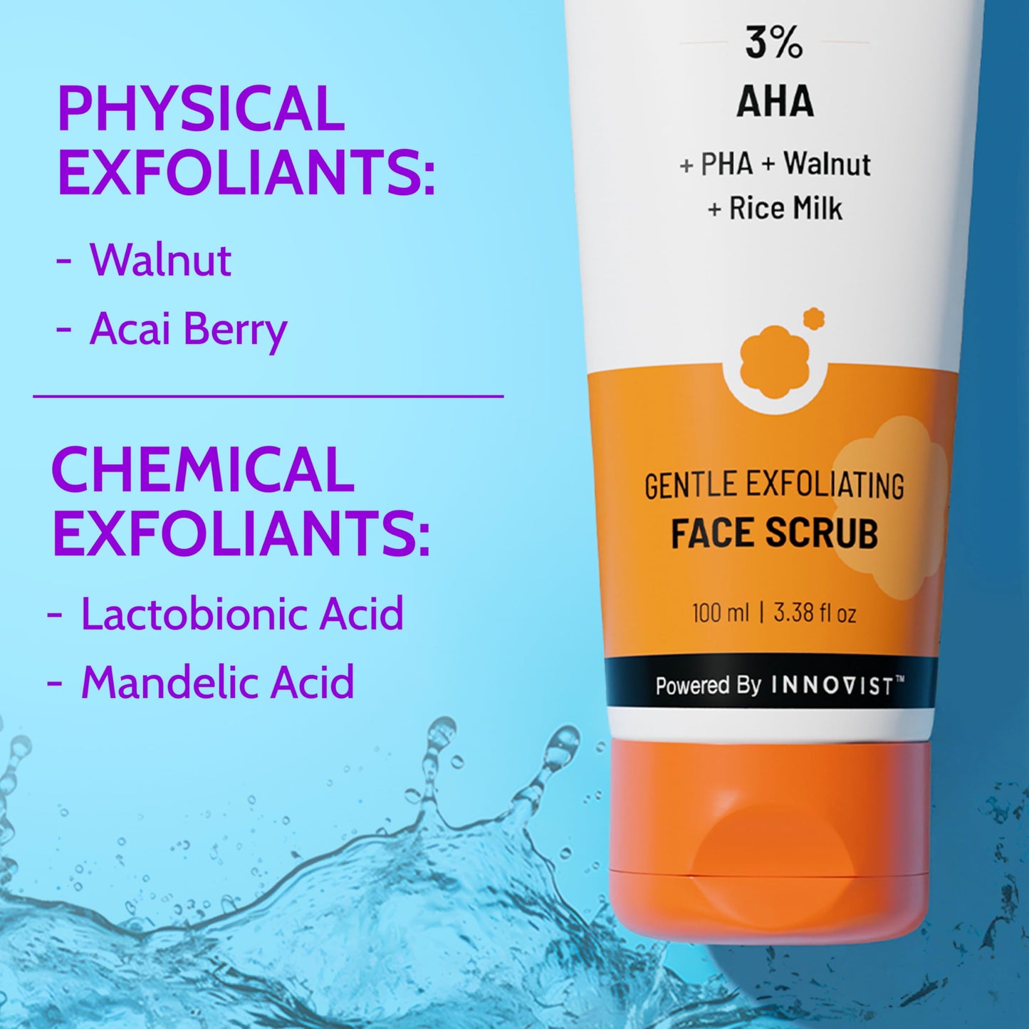 Chemist At Play Gentle Exfoliating Face Scrub with Mandelic Acid & Walnuts | Removes Dead Skin & Blackheads | Detans |Gives Instant Glow| Face Scrub for Women & Men | 100ml