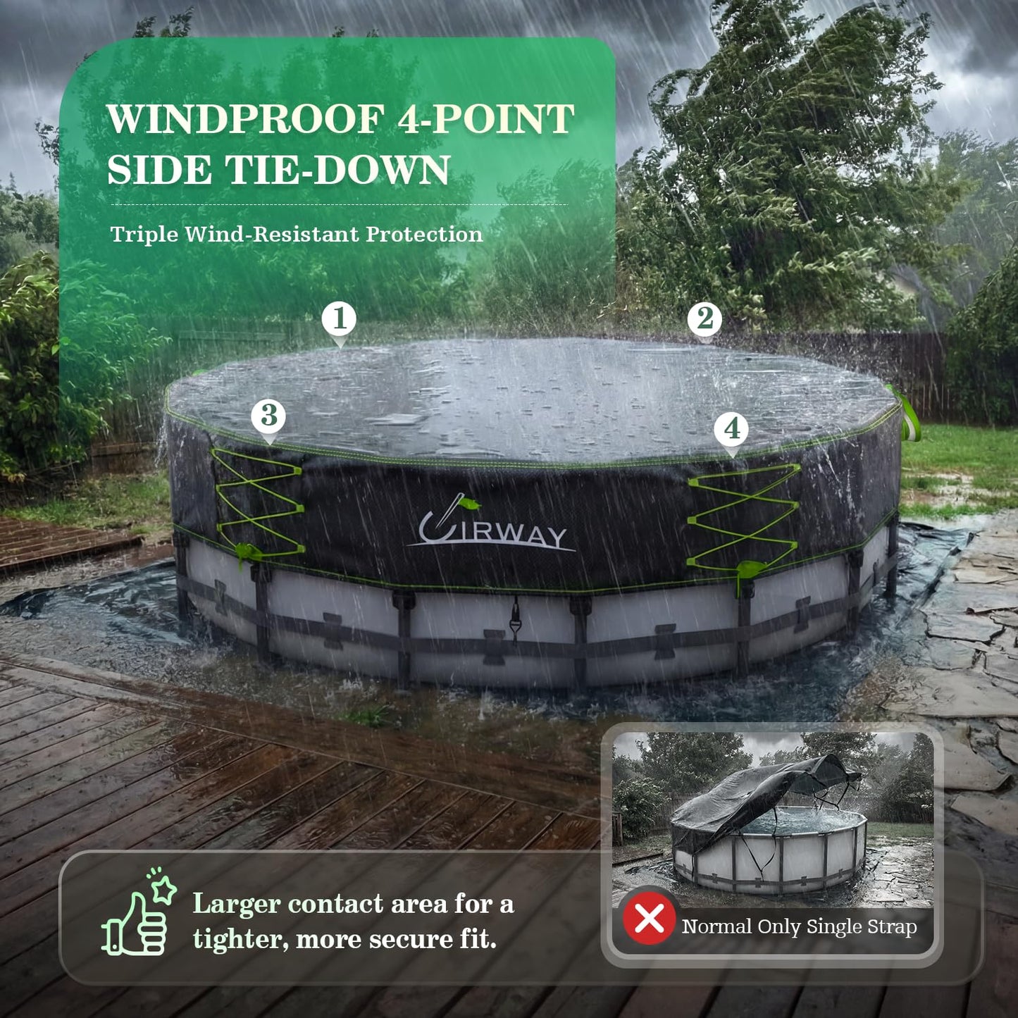 Uirway 600D Upgraded 16ft Pool Cover for Above Ground Pool, Tear Resistant Solar Pool Cover with Windproof Ratchet Locking System, Weatherproof Hard Pool Covers UV Protection, with Anti-Slip Straps