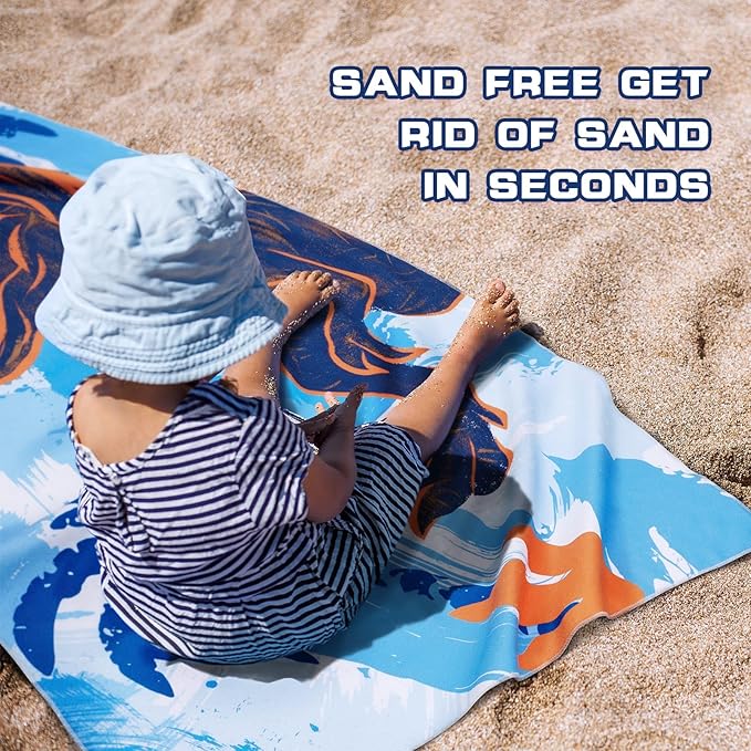 WERNNSAI Dinosaur Kids Beach Towel for Boys - 30” x 60” Quick Dry Sand-Free Swim Towels for Boys Super Soft Absorbent Towel, Pool Camping Travel Bath Towel for Outdoor Sports Picnic