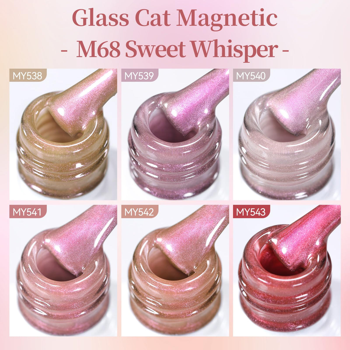 Born Pretty Spring Summer Pink Cat Magnetic Eye Gel Nail Polish Jelly Rose Pink Purple Crystal Glass Magnetic Shimmer Glitter Gel Polish Salon DIY Valentines Gift for Women 7ML 6PCS