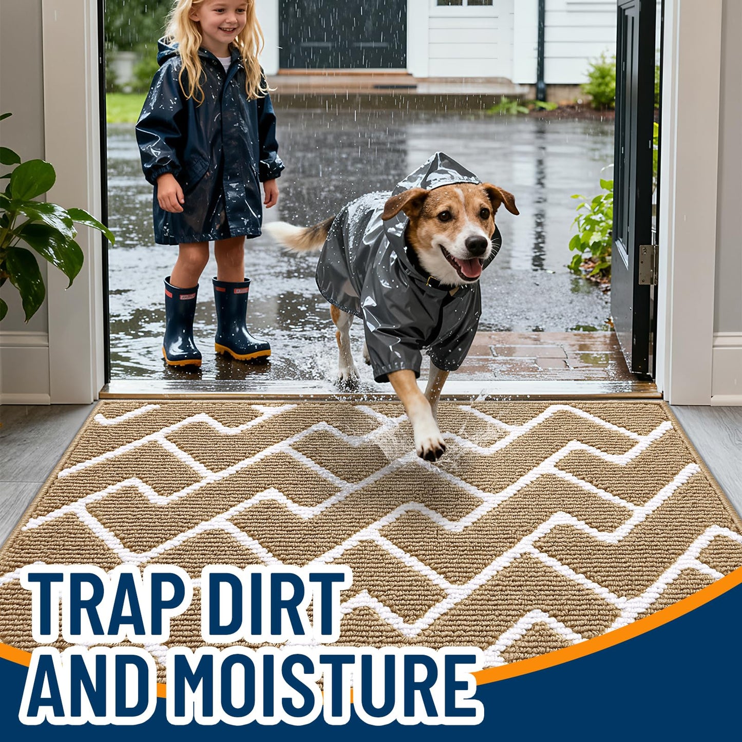 OLANLY Front Door Mat, Non-Slip Rubber Backing, Dirt Resistant and Absorbent, Washable, Easy to Clean Low-Profile Indoor Doormat for Back Door, Entryway, Inside Entrance, 36x24, Beige