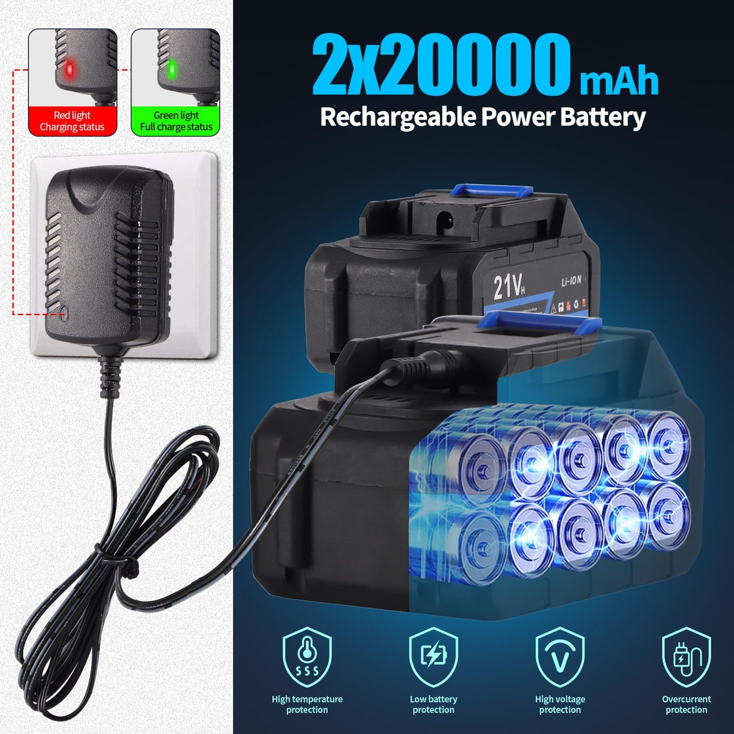 Cordless Pressure Washer,1450 PSI Brushless Portable Power Washer with LCD Display & Pressure Adjustable,2×21V Rechargeable Batteries 6-in-1 Nozzle for Car,Patio,RV,Fence & Yard Cleaning