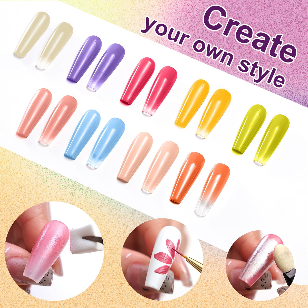 U-Shinein Gradient Painting Gel, 9 Bright Colors Ombre Gel Nail Polish Orange Yellow Blue for Pigment Pat Aura Nails French Manicure Soak Off UV Long-lasting Home Salon DIY Nail Art Joy Tints