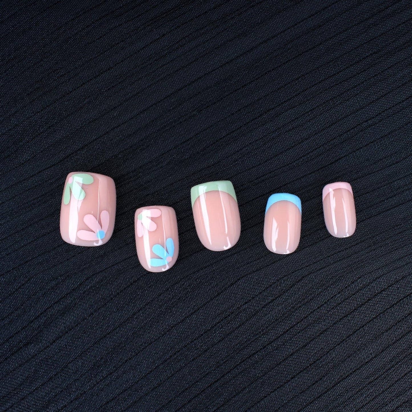 Stbisen French Pink Press on Nails Short Square, Summer Fake Nails with Cute Blossom Pink Designs, Glossy Gel Finish FalseNails, Thick Natural Reusable Glue on Nails for Women, 30Pcs, Floral Blush