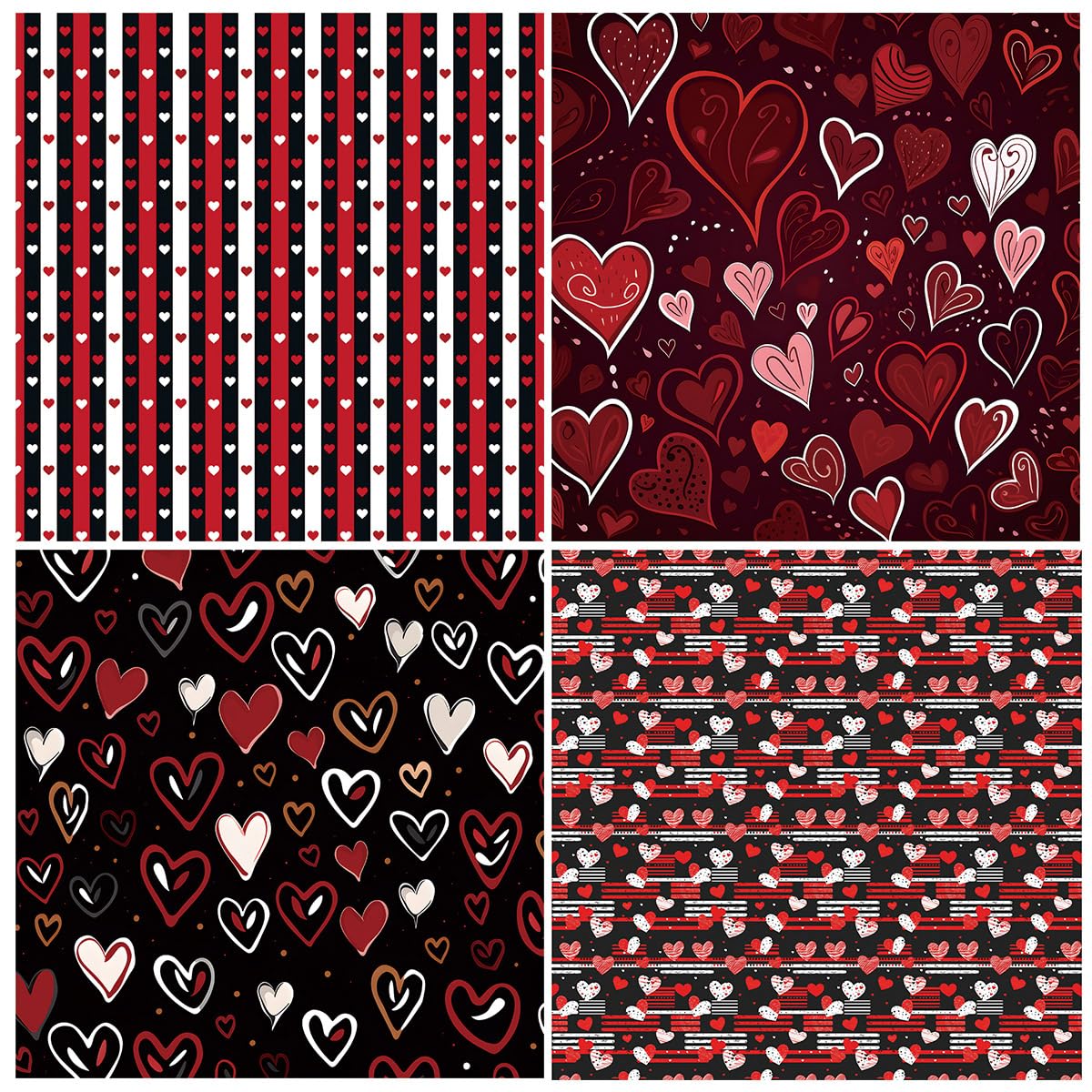 Valentine’s Day Scrapbook Paper 12 x 12 Double Sided Printing Red Black Heart Love Patterned Craft Paper for Card Making Photo Album Wedding Anniversary Party Decorative 24 Sheets