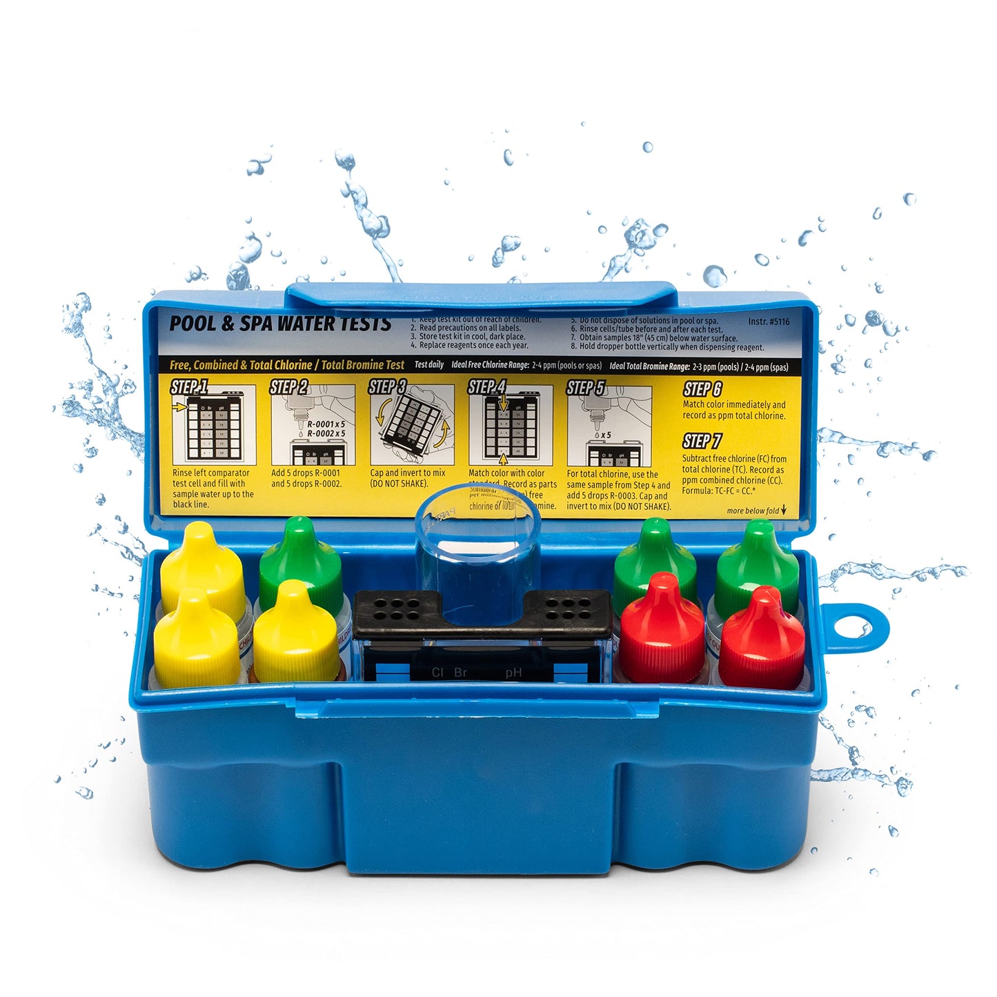 Taylor K-1004 DPD, 6-in-1 Pool Test Kit for for Free & Total Chlorine, Bromine, pH, Acid Demand, Total Alkalinity, 100+ Tests, Quick & Easy for Pools & Spas | Made in The USA