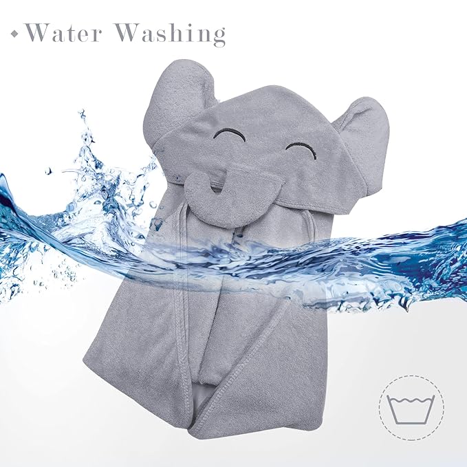 YOYOO Premium Baby Bath Towel – Viscose Derived from Bamboo, Baby Hooded Towels - Newborn Essential Cute Grey Little Elephant -Perfect Baby Registry Gifts for Boy Girl
