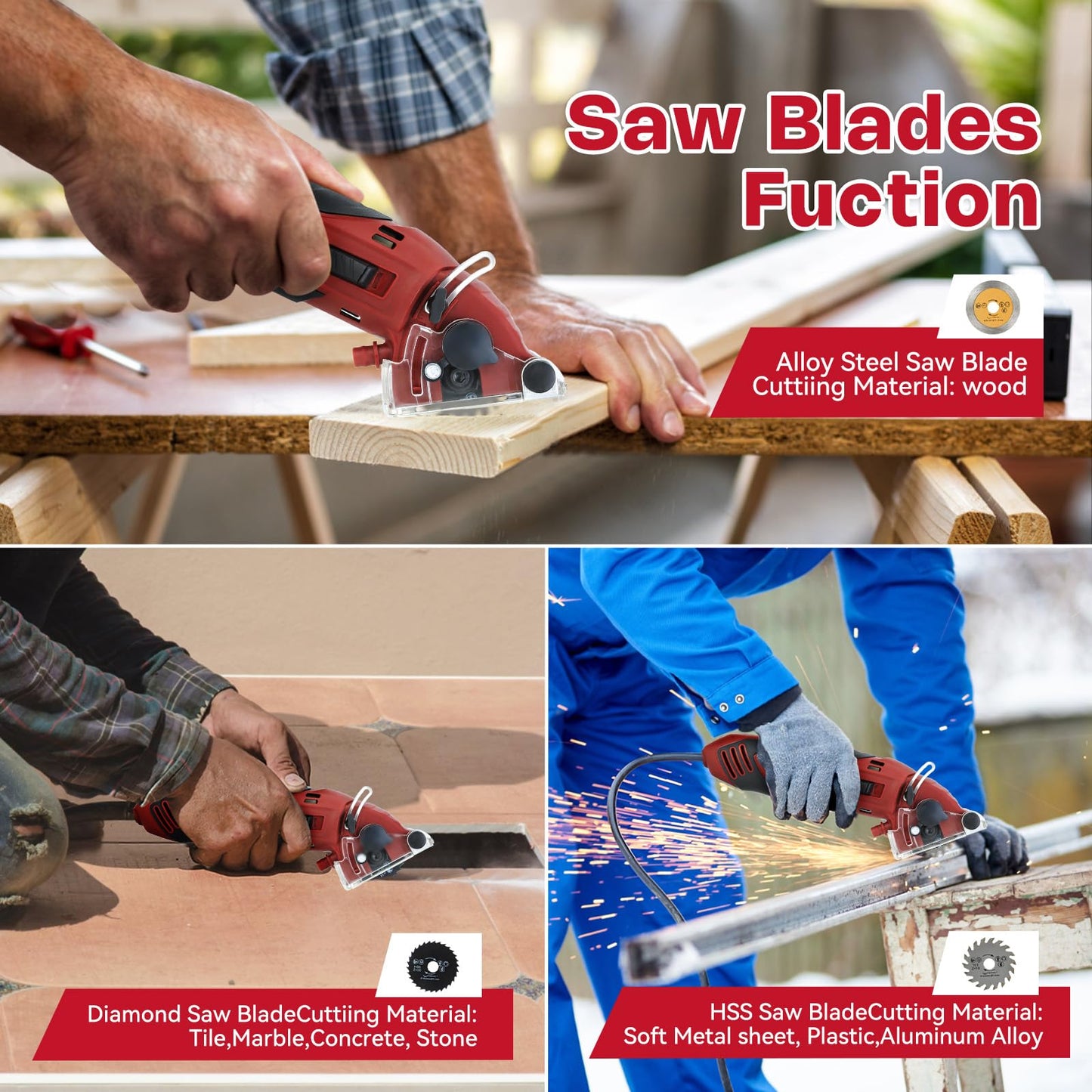 Corded Mini Circular Saw, 400W 110V 3400RMP Multifunction Handheld with 6 Blades Max Cutting Depth ½ Inch, Compact Small Circular Saw for Wood Drywall Tile PVC Pipe Soft Metal