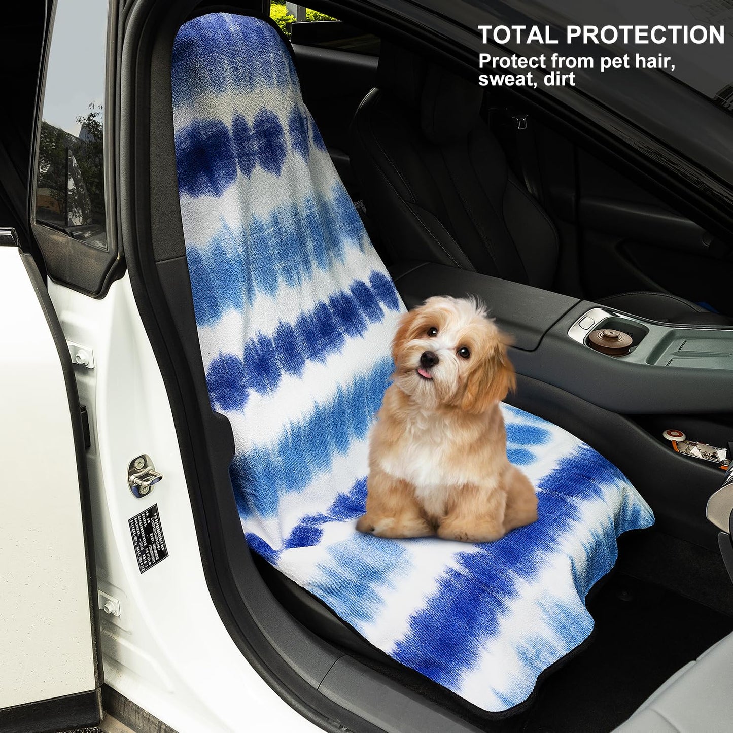 Waterproof Sweating Car Seat Cover for Post Gym Workout, Running, Swimming, Beach and Hiking, Universal Fit Non-Slip Bucket Seat Protector for Cars SUV Trucks, Machine Washable (Blue & White)