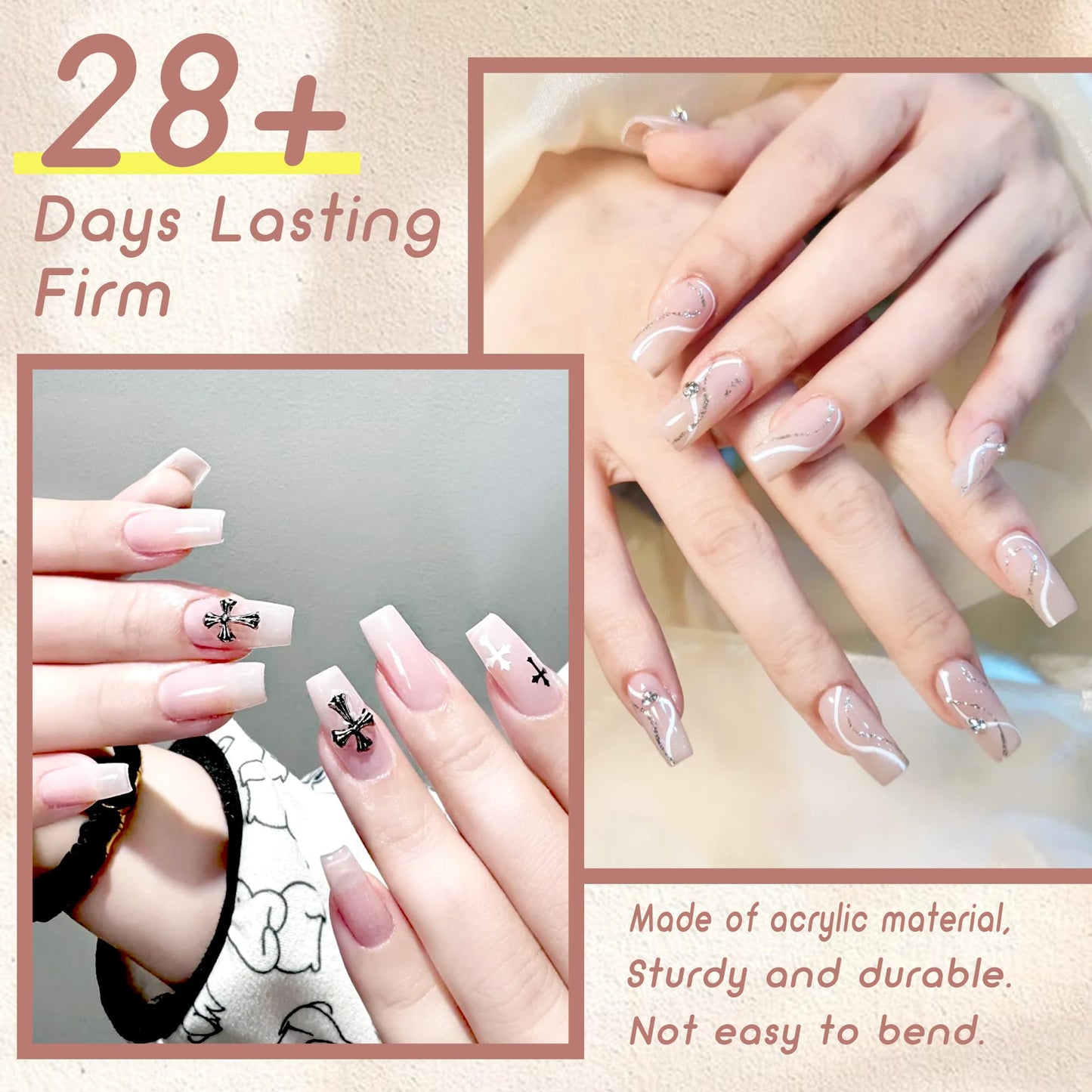 480PCS Nail Tips Clear False Nails Full Cover for Acrylic Fake Nails Kit 12 Sizes 2 Shapes Short Almond Coffin Pre-Shape for Salon Home DIY Gifts