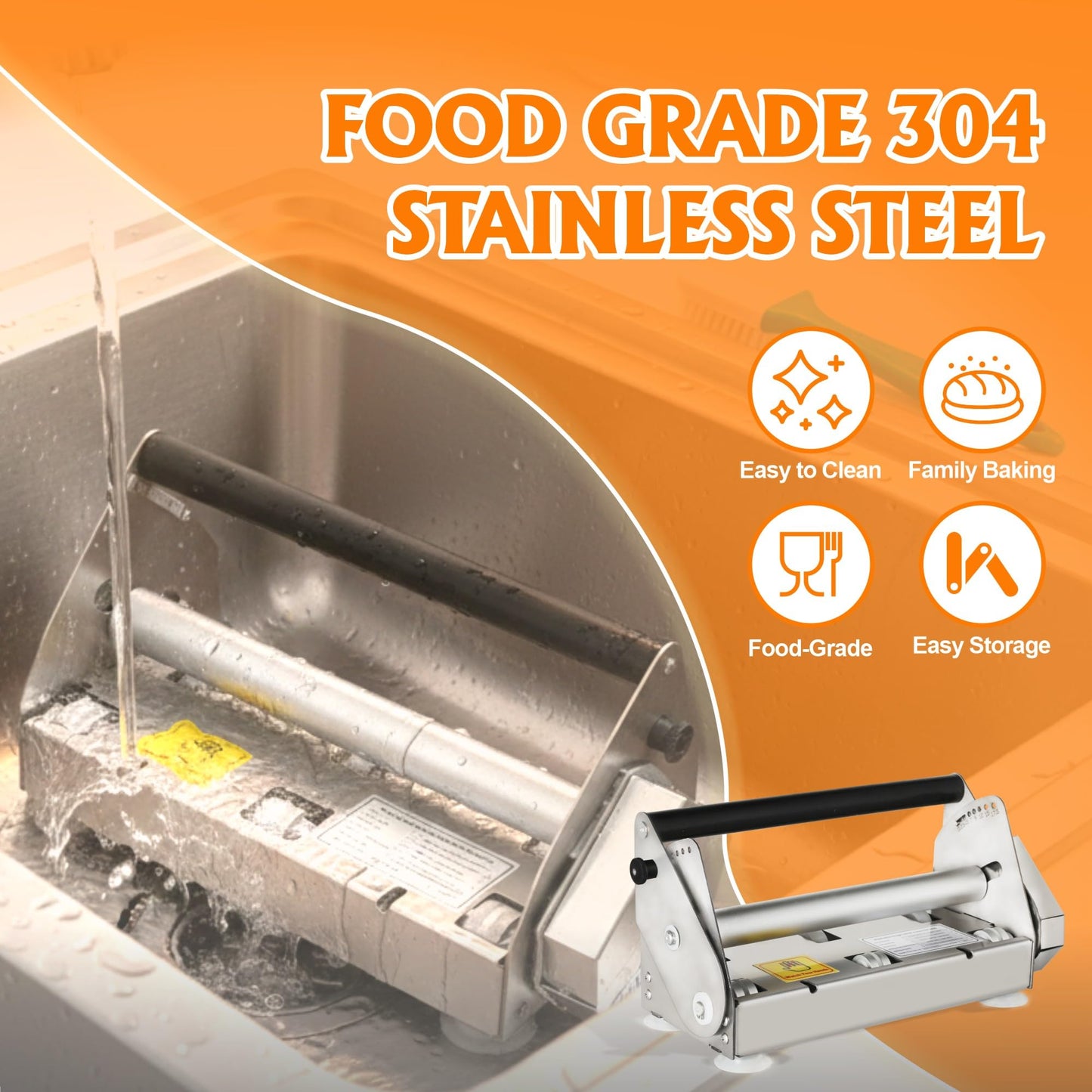 HESMAX 12" Dough Sheeter Machine, Upgraded Stainless Steel Dough Roller with 1 Dough Sheeter Machine and 2 PE Rolling Boards, 0.2-17.5mm Precise Thickness Adjustable, for Home & Commercial Use 5i2