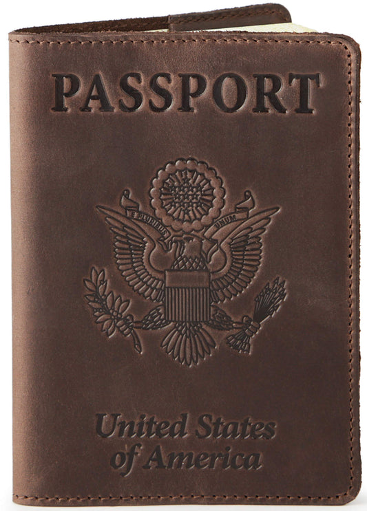 Shvigel US Leather Passport Book Cover - Thin American Travel Passport Holder - Premium International USA Passport Protector Case for Women Men (Brown Vintage)